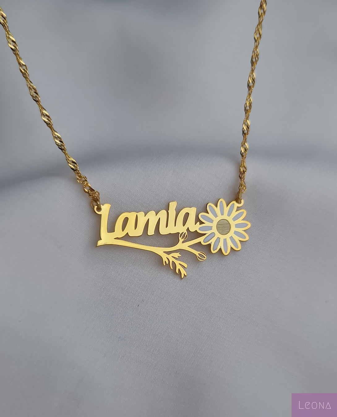 925 Silver Handmade Personalized Custom Floral Name Necklace - Leona Jewelry