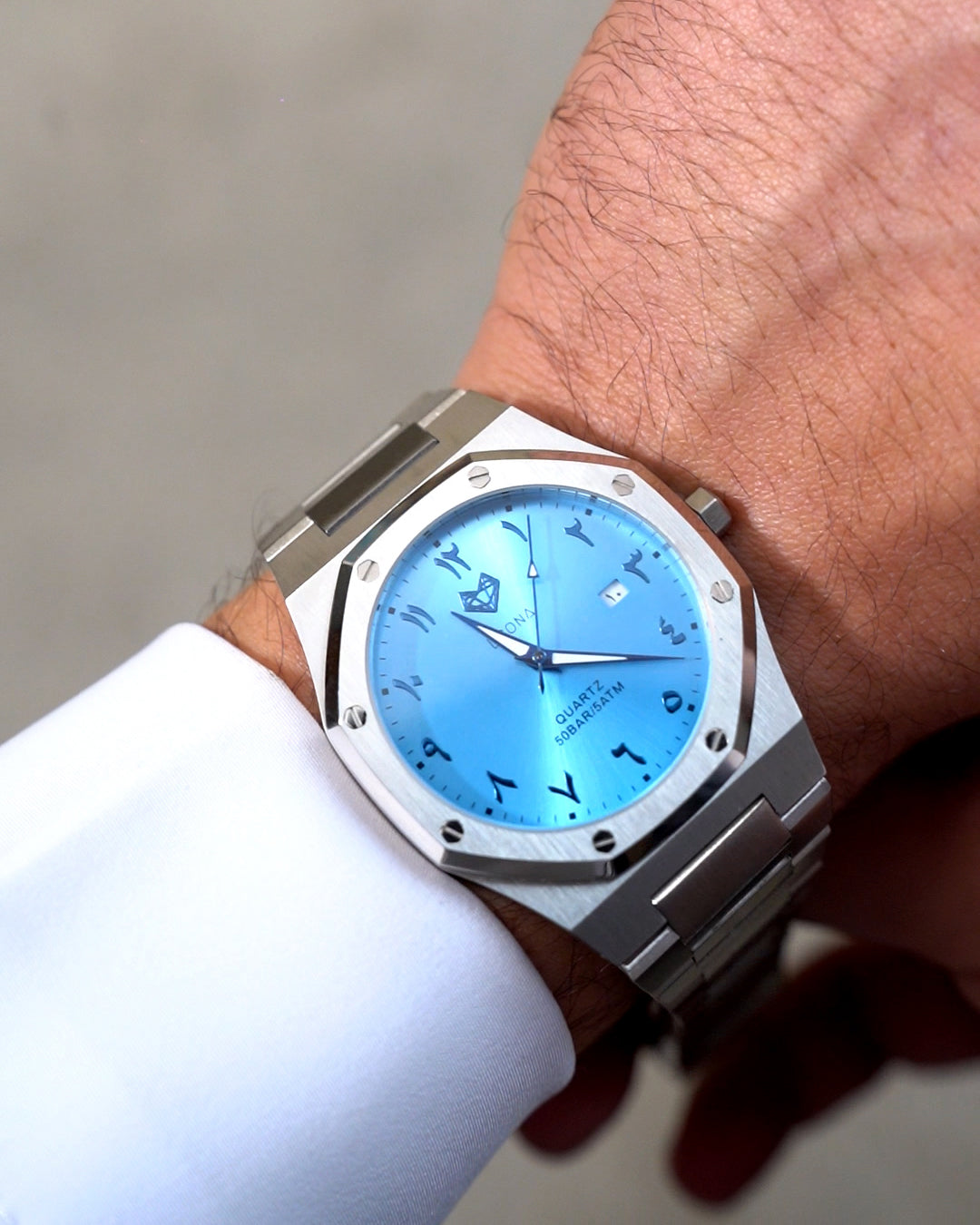 Royal Men's Watch Blue – 40mm Arabic Dial, Full Steel, Japanese Quartz ,Waterproof, Ultra Thin - Leona Jewelry