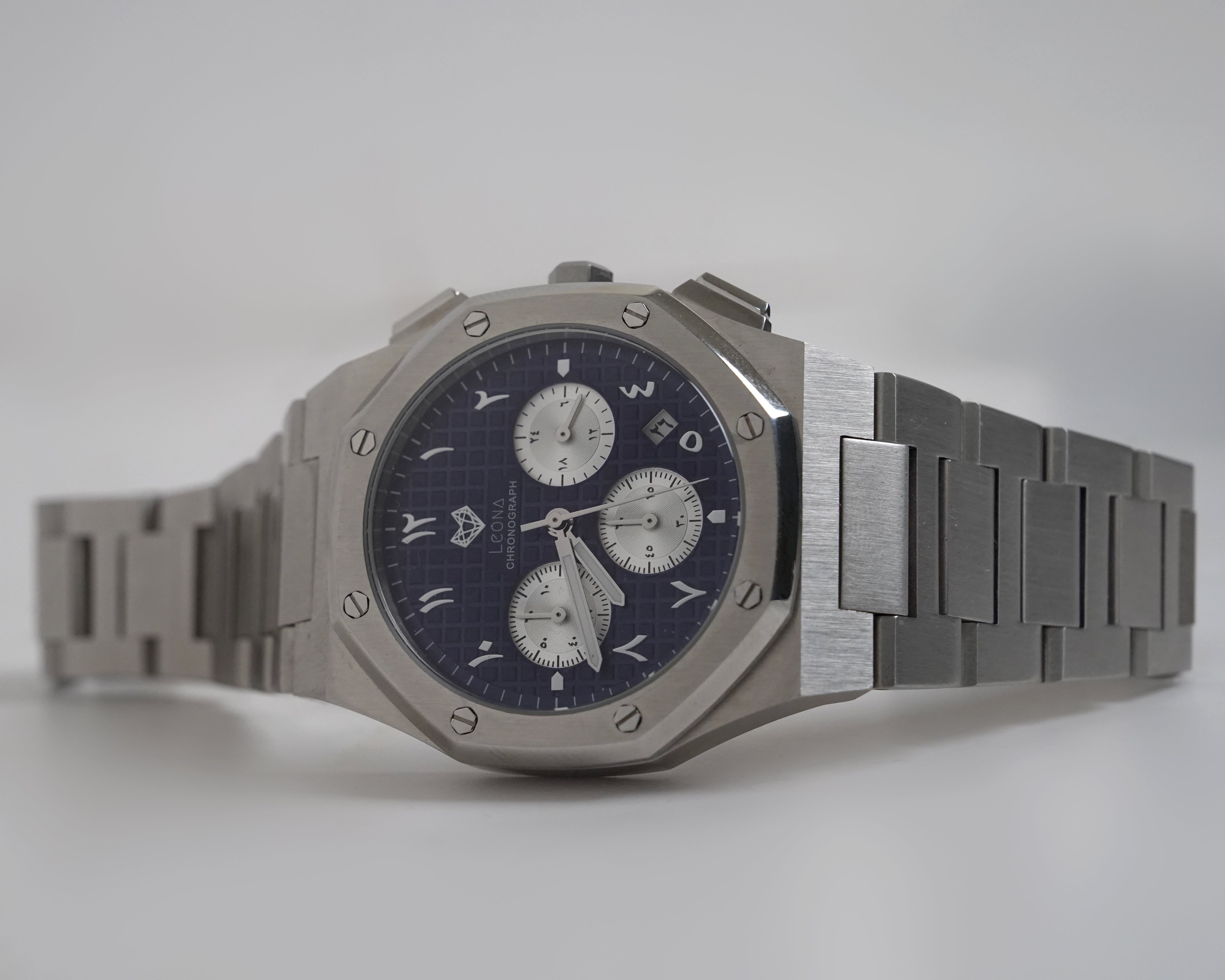 Royal Chronograph Men's Watch Blue – 40mm Arabic Dial, Full Steel, Japanese Quartz ,Waterproof - Leona Jewelry