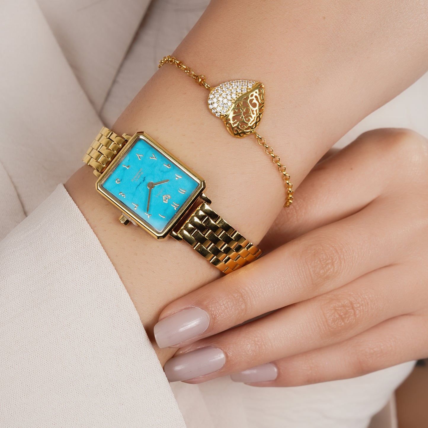 Elegance Watch Blue Turquoise Gold Plated