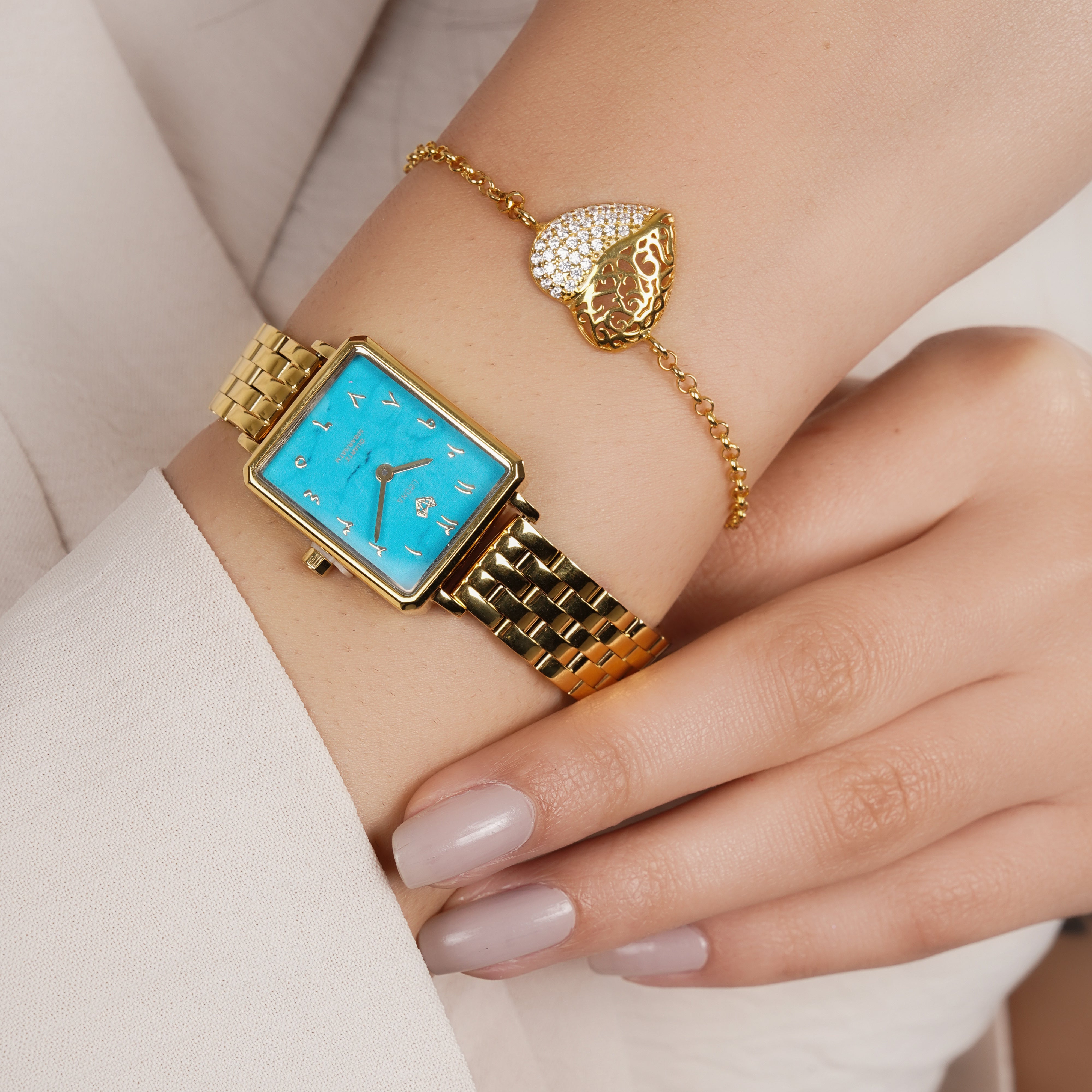 Elegance Watch Blue Turquoise Gold Plated - Leona Jewelry