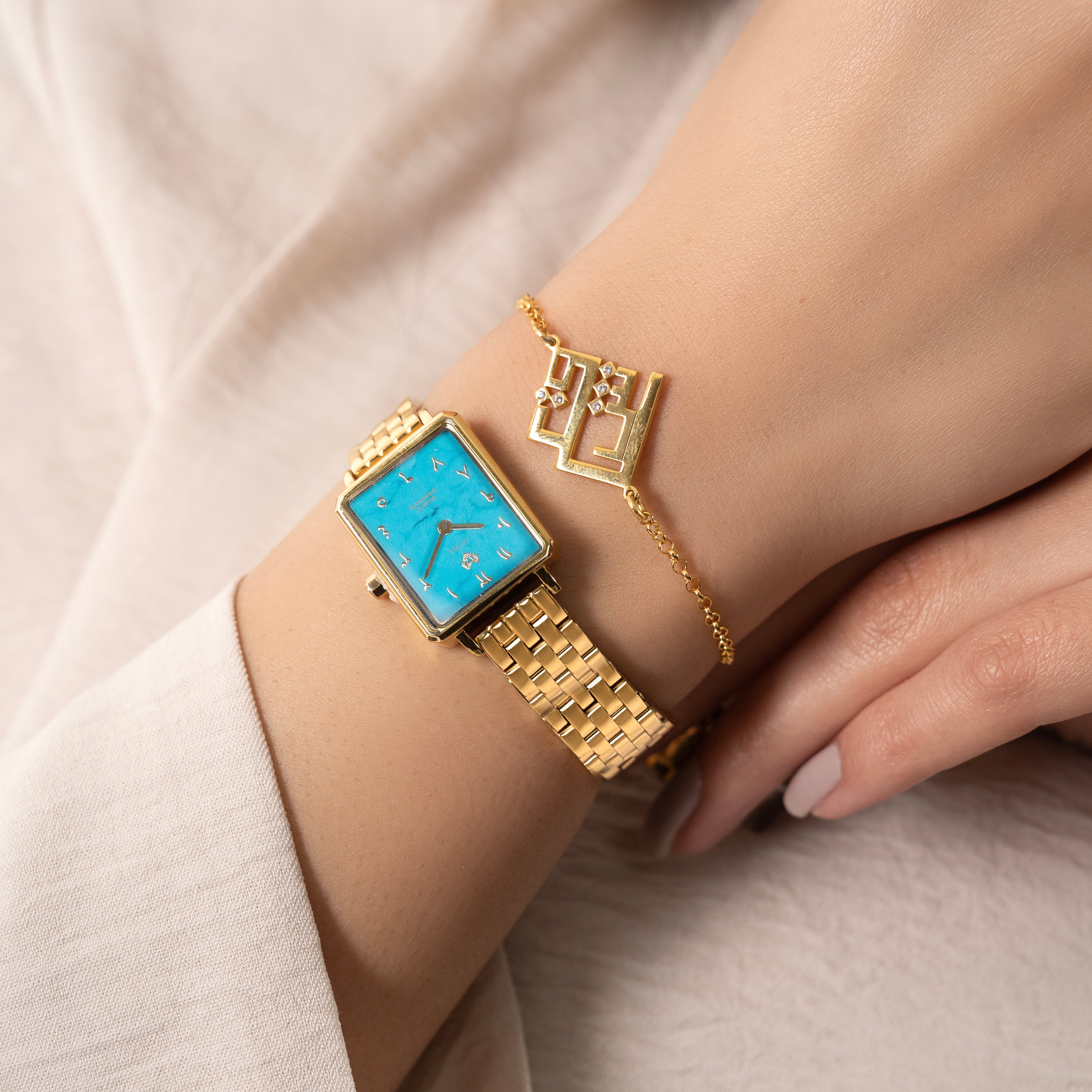 Elegance Watch Blue Turquoise Gold Plated - Leona Jewelry