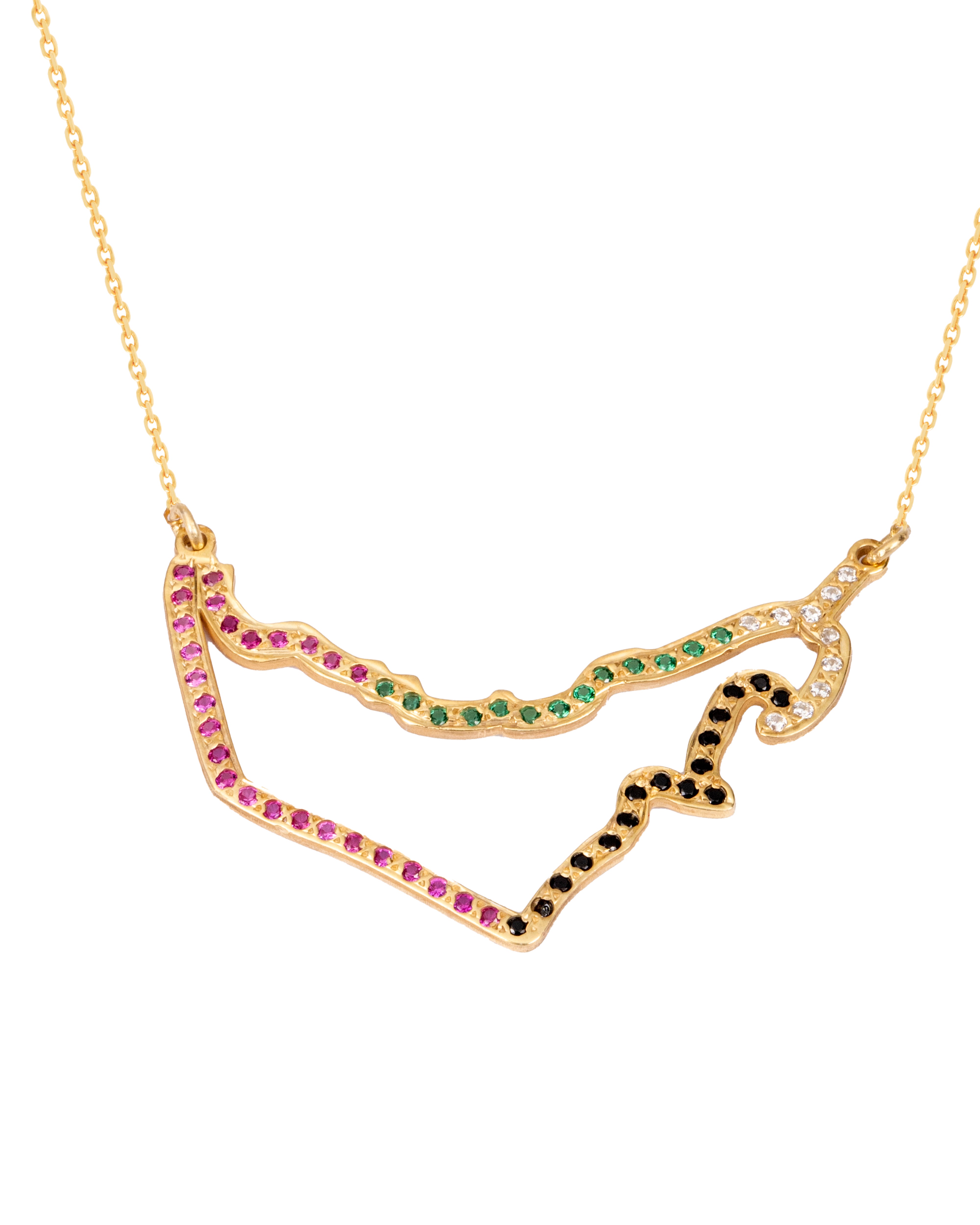925 Silver UAE Map Necklace With Colored Stones - Leona Jewelry