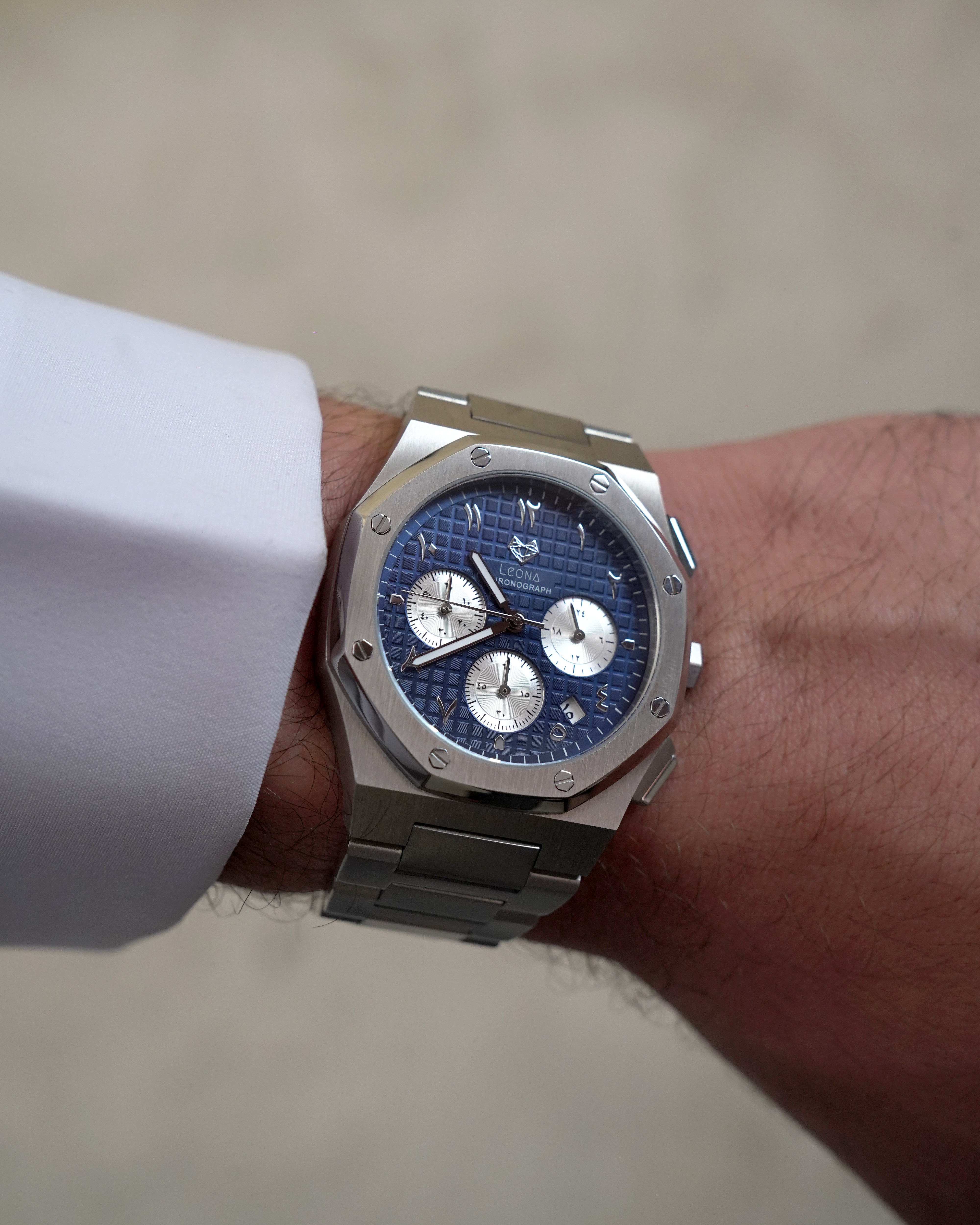 Royal Chronograph Men's Watch Blue – 40mm Arabic Dial, Full Steel, Japanese Quartz ,Waterproof - Leona Jewelry