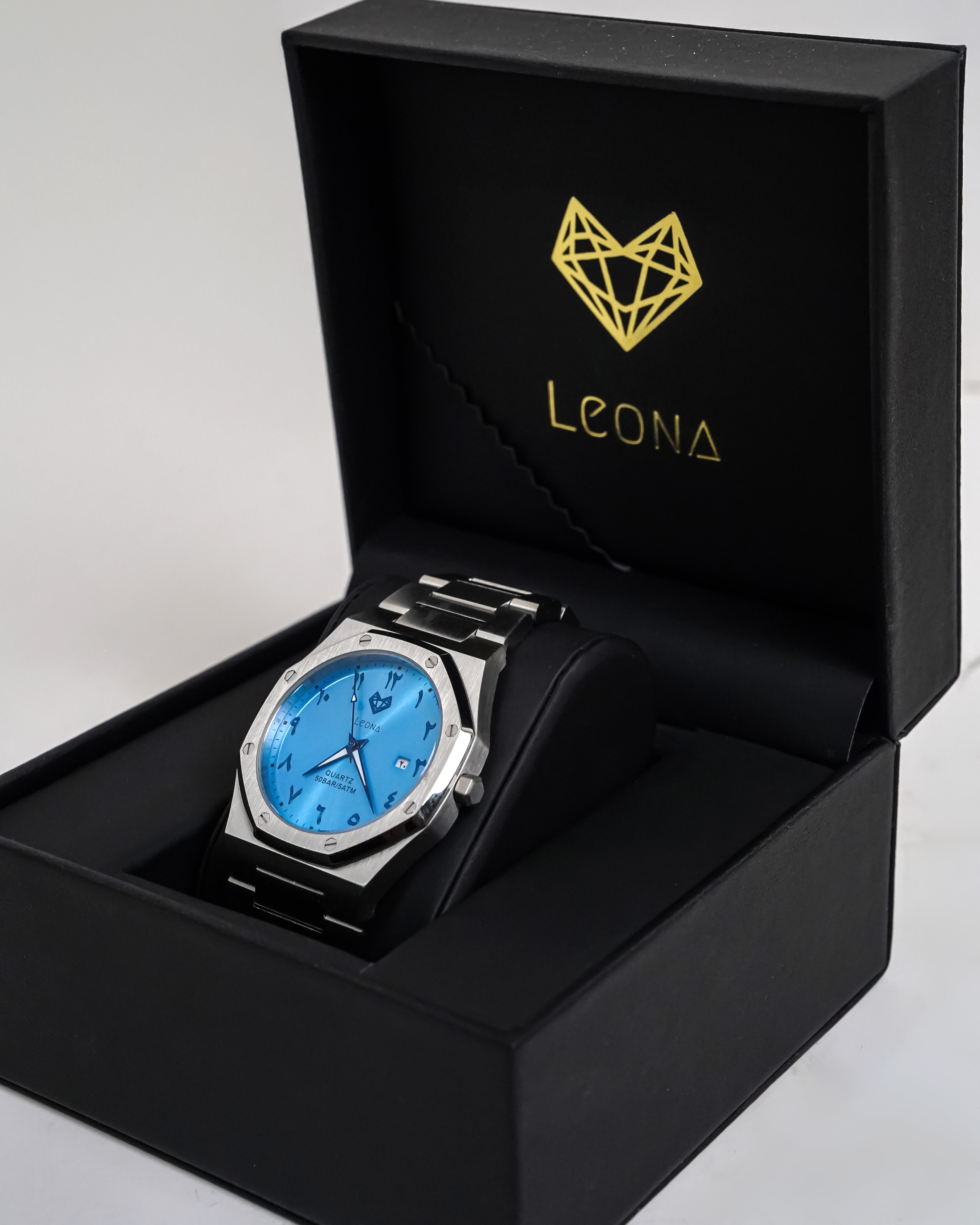 Royal Men's Watch Blue – 40mm Arabic Dial, Full Steel, Japanese Quartz ,Waterproof, Ultra Thin - Leona Jewelry