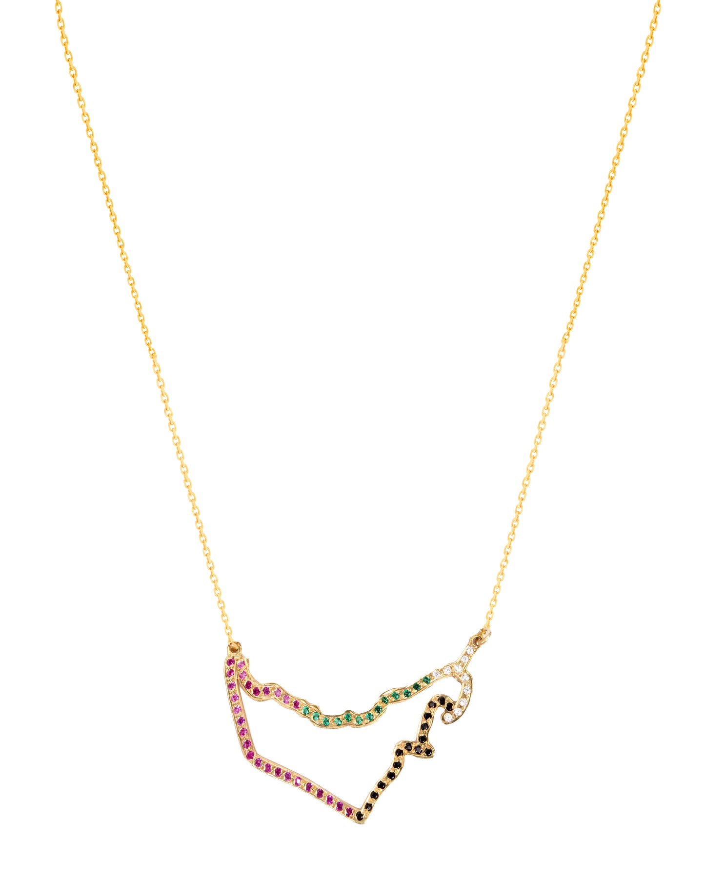 925 Silver UAE Map Necklace With Colored Stones