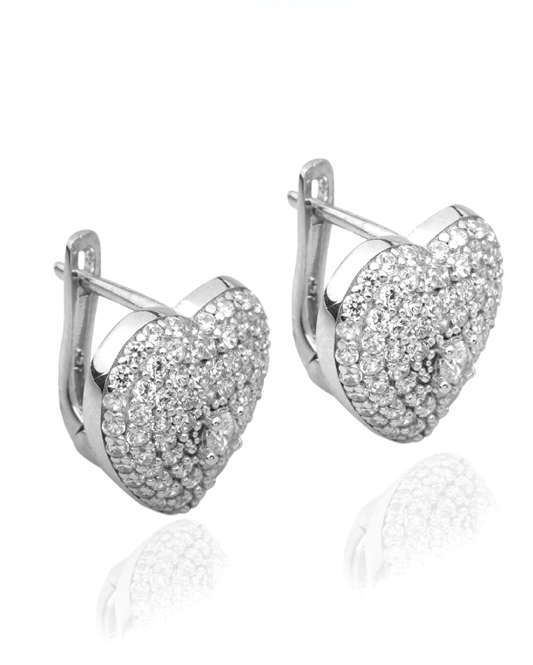 925 Silver Love Heart Earrings (Silver) - Leona Jewelry