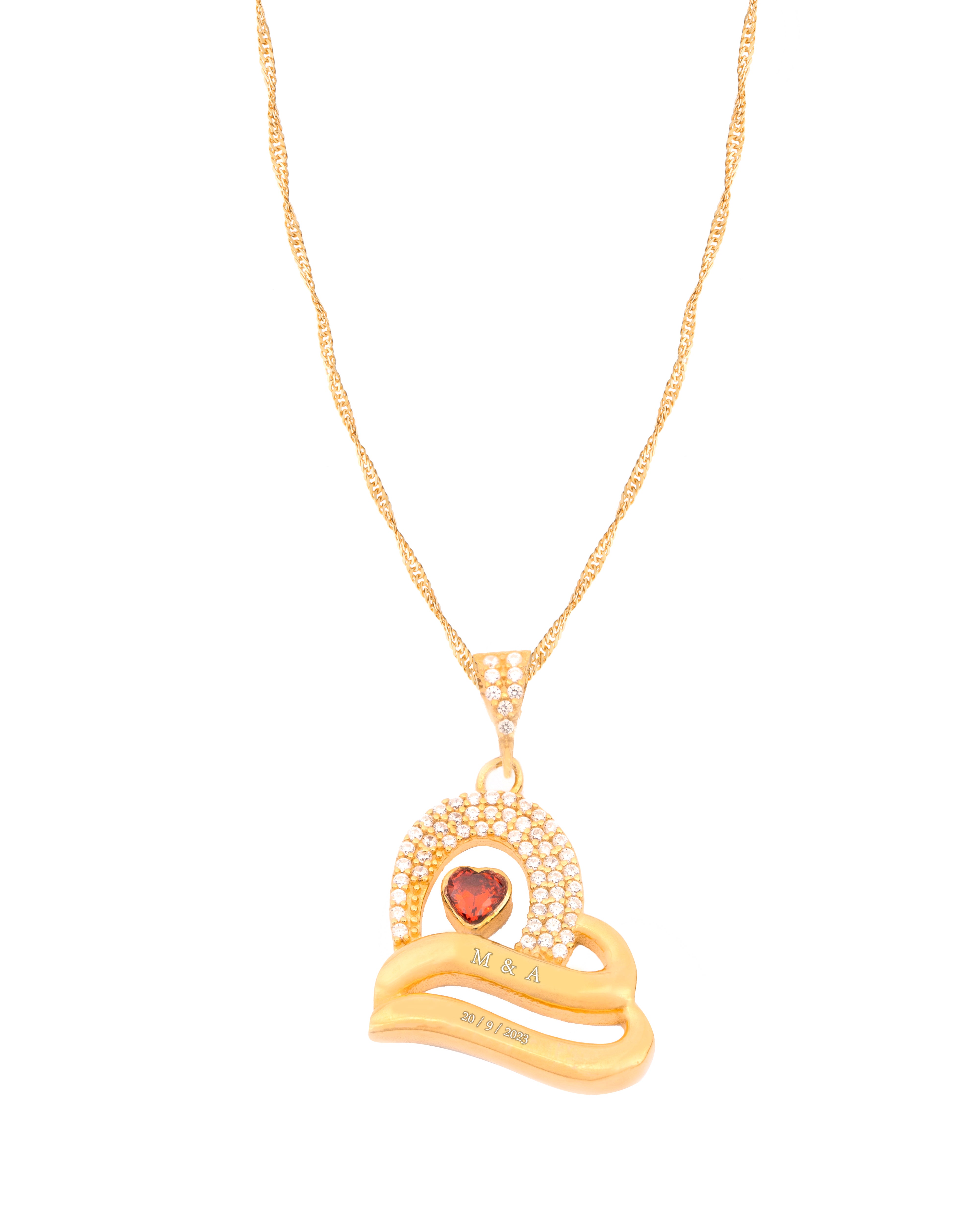 925 Silver Personalized Custom Double Heart Couple Name Necklace - Leona Jewelry