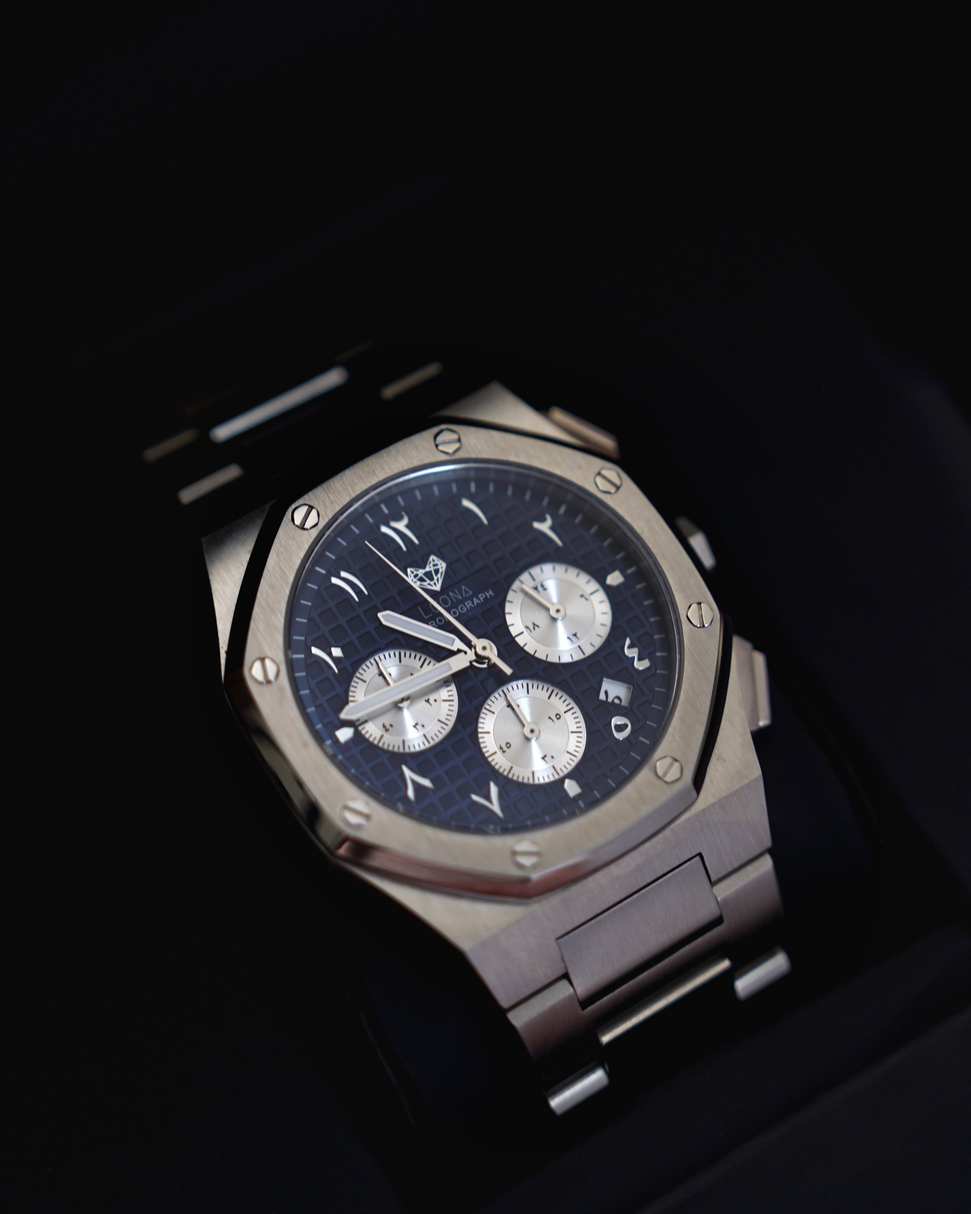 Royal Chronograph Men's Watch Blue – 40mm Arabic Dial, Full Steel, Japanese Quartz ,Waterproof - Leona Jewelry