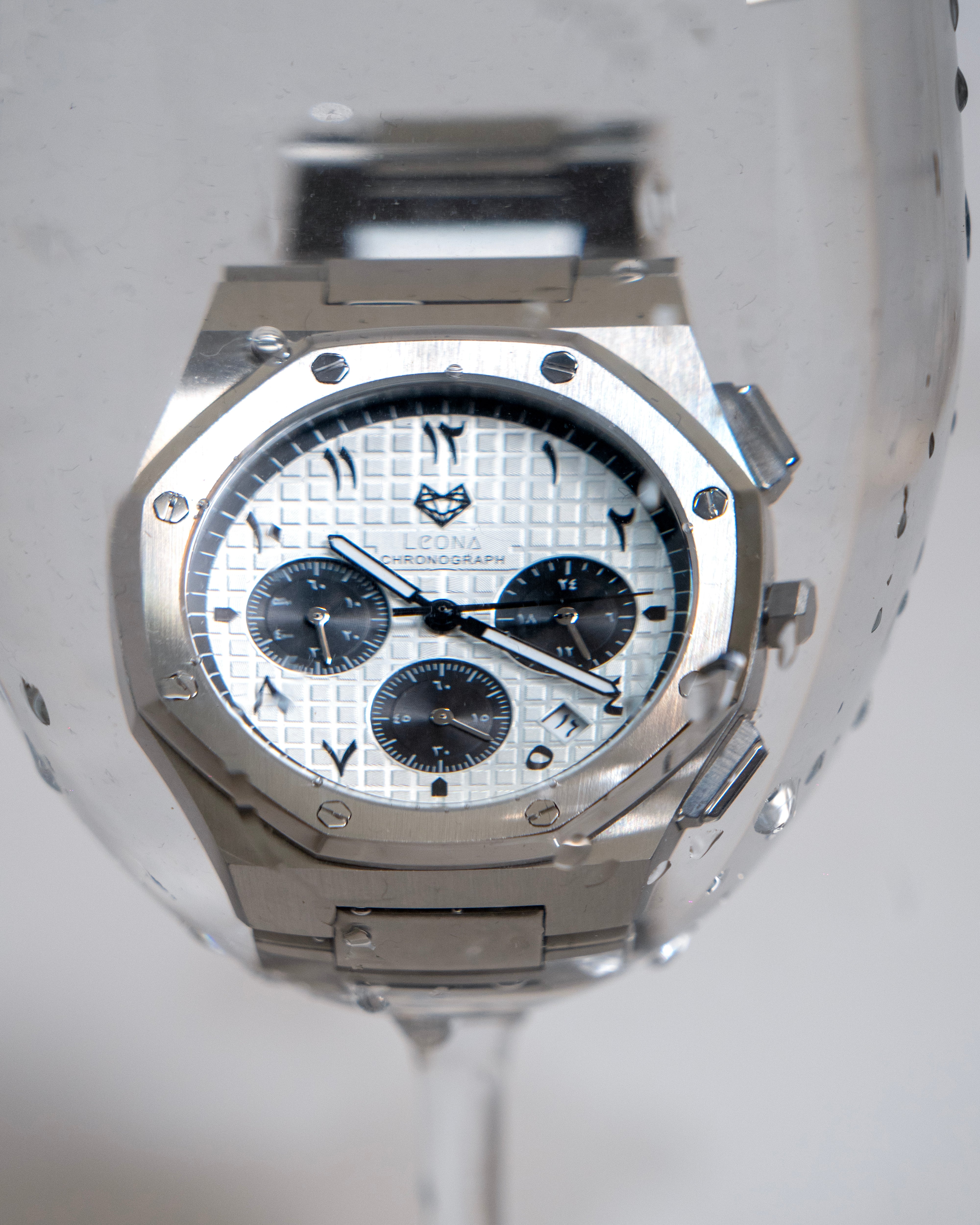 Royal Chronograph Men's Watch White (Panda) – 40mm Arabic Dial, Full Steel, Japanese Quartz ,Waterproof - Leona Jewelry