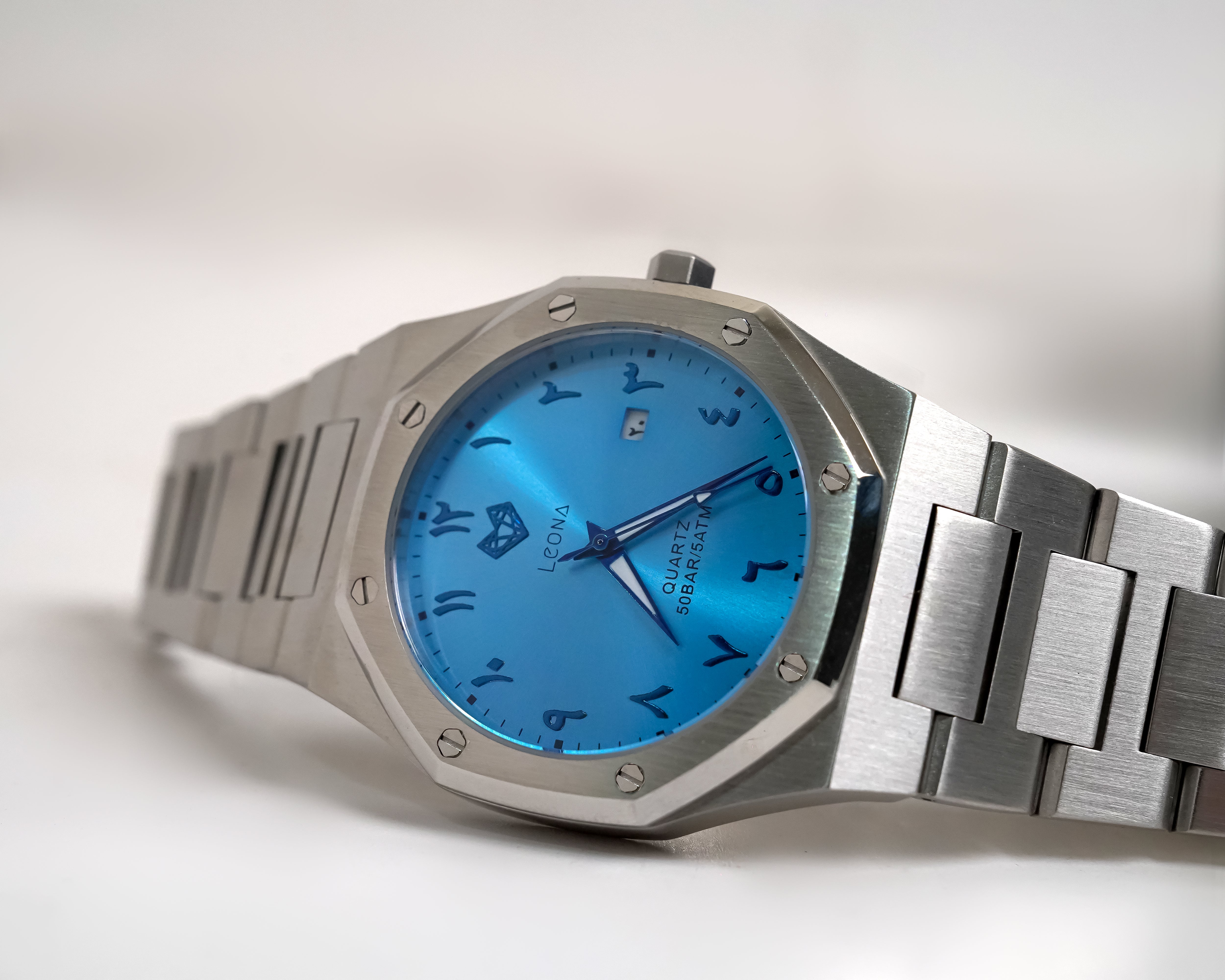 Royal Men's Watch Blue – 40mm Arabic Dial, Full Steel, Japanese Quartz ,Waterproof, Ultra Thin - Leona Jewelry