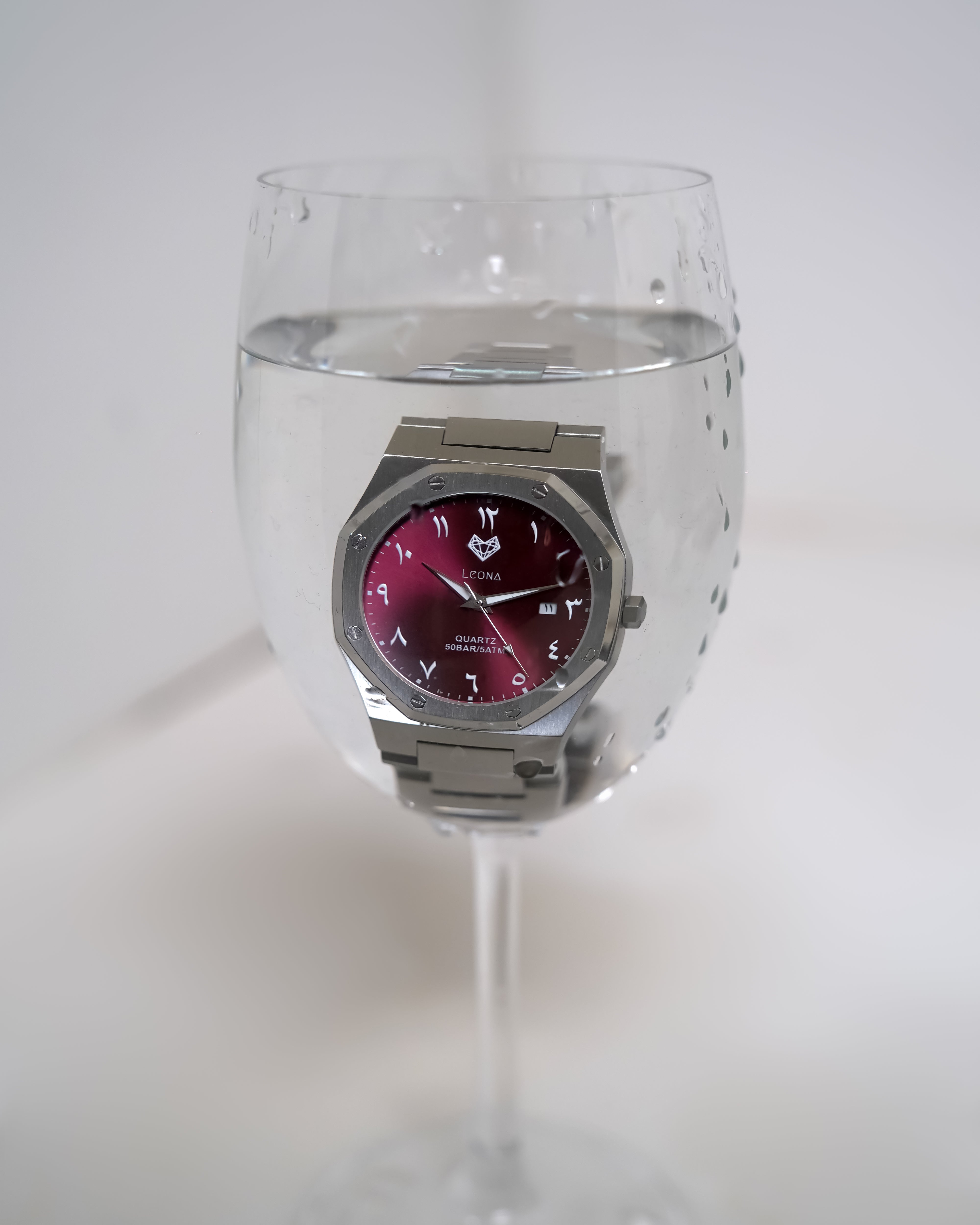 Royal Men's Watch Red – 40mm Arabic Dial, Full Steel, Japanese Quartz ,Waterproof, Ultra Thin - Leona Jewelry