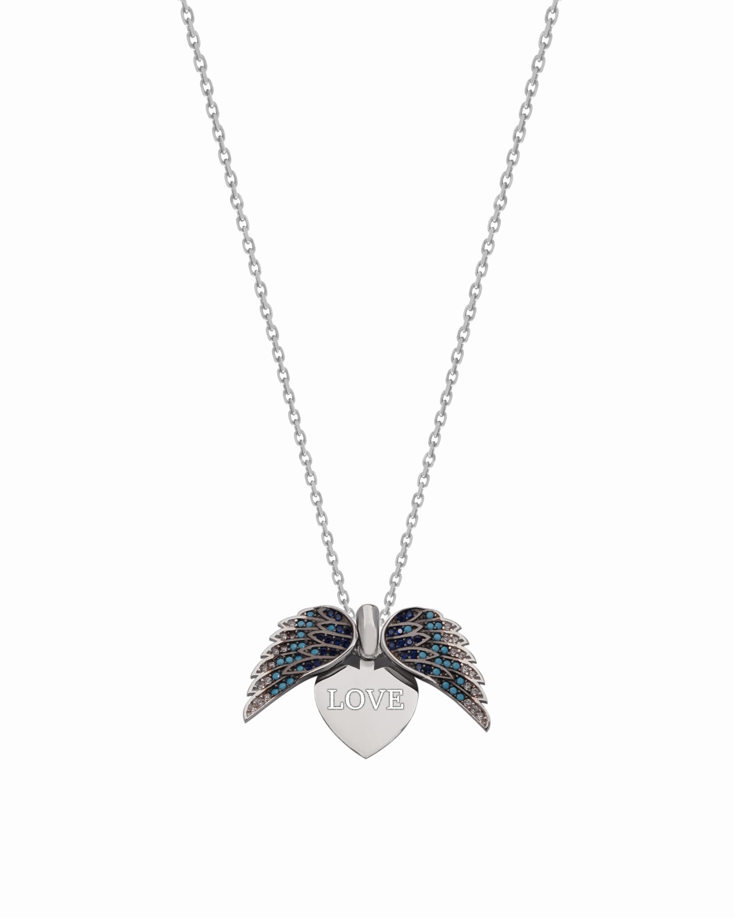 925 Silver Personalized Custom Angel Wings Name Necklace (Multicolor Stones)