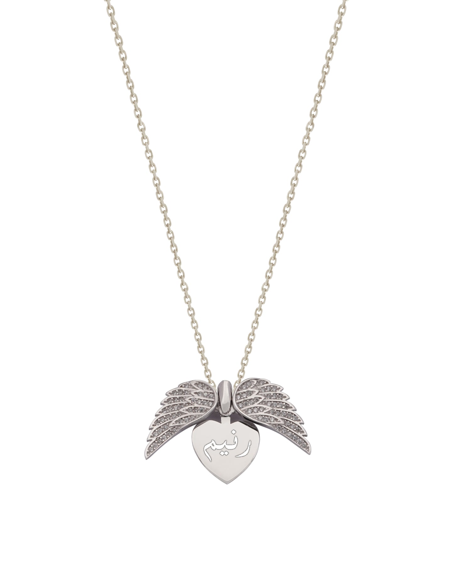 925 Silver Personalized Custom Angel Wings Name Necklace (White Stones)