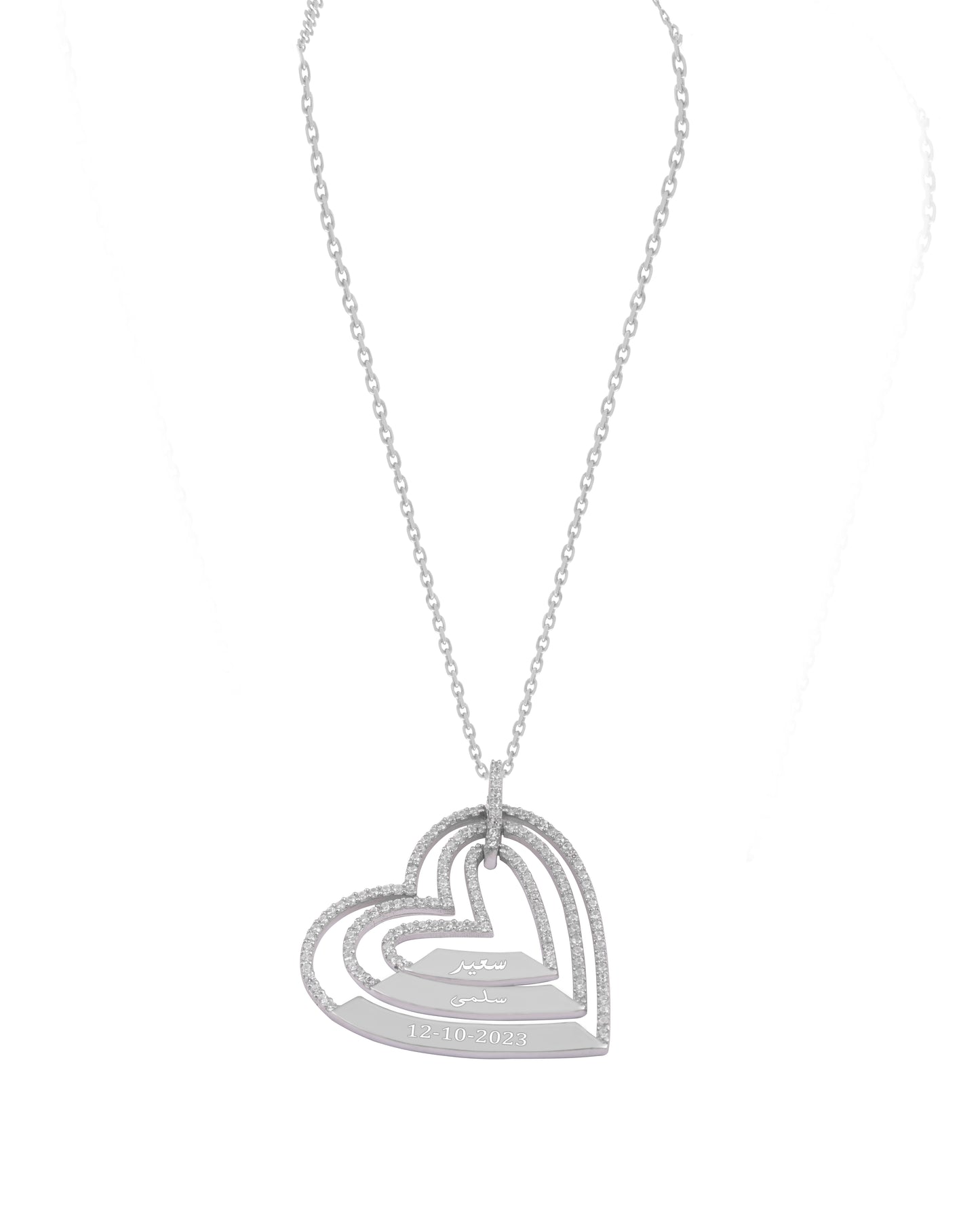 925 Silver Personalized Custom Trio Heart Name Necklace (Silver)