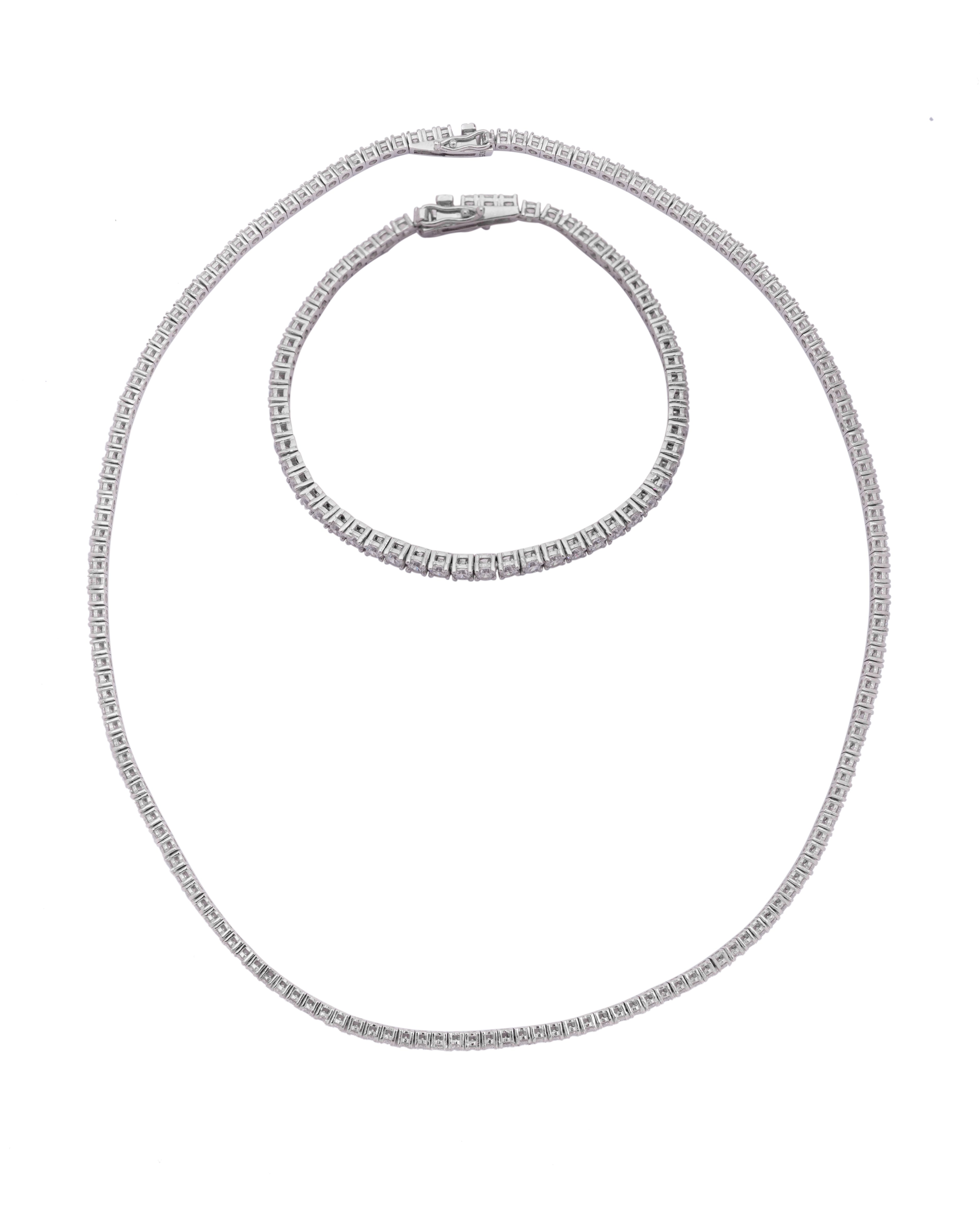 925 Silver Tennis Jewelry Set Two Pieces (Silver) - Leona Jewelry