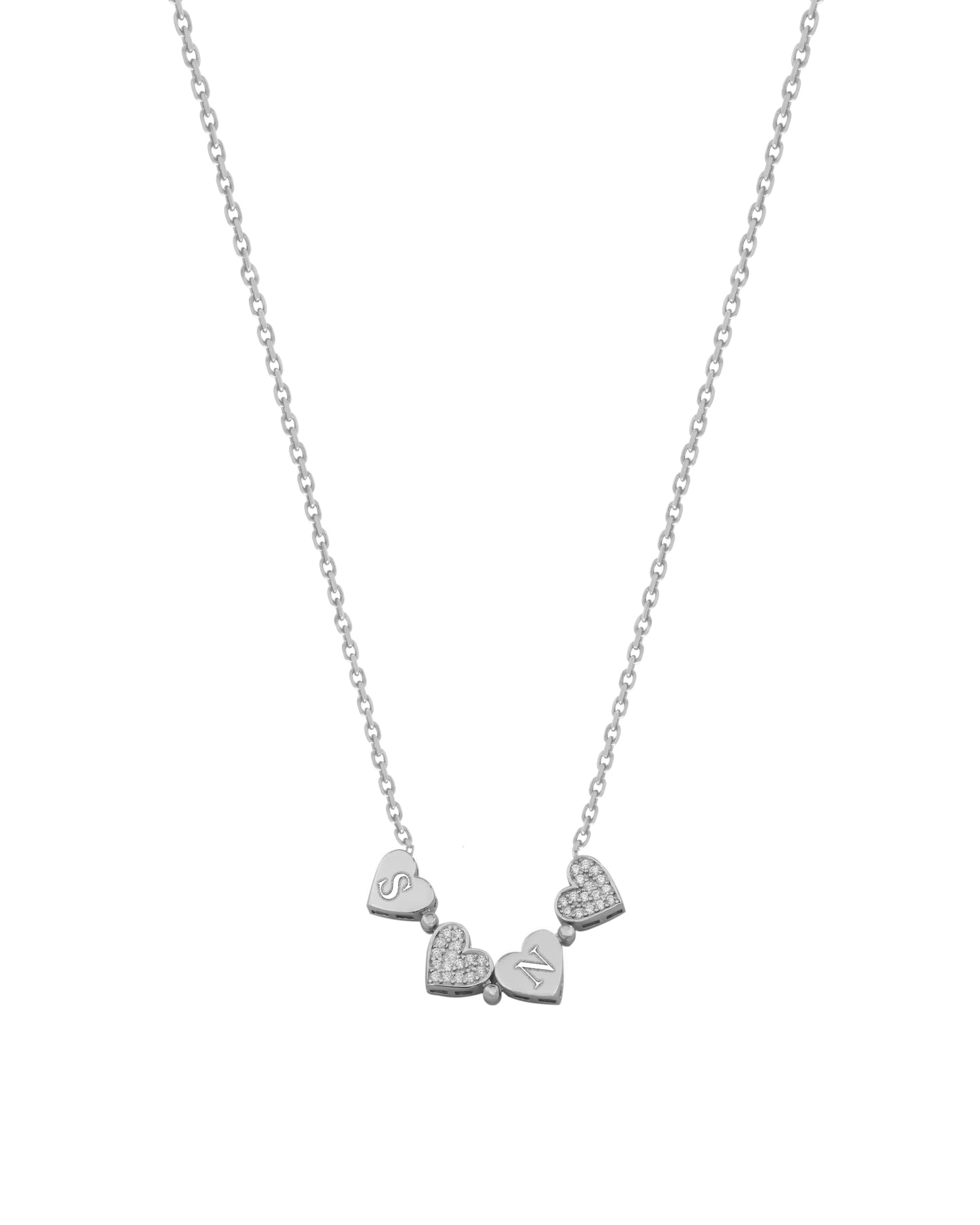 925 Silver Personalized Custom Four Hearts Necklace