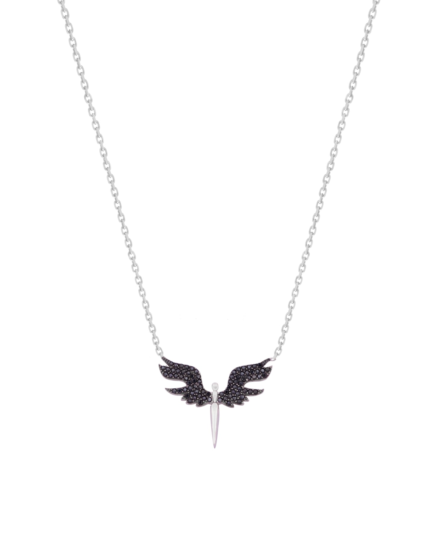 925 Silver Angel Wings Necklace (Black)