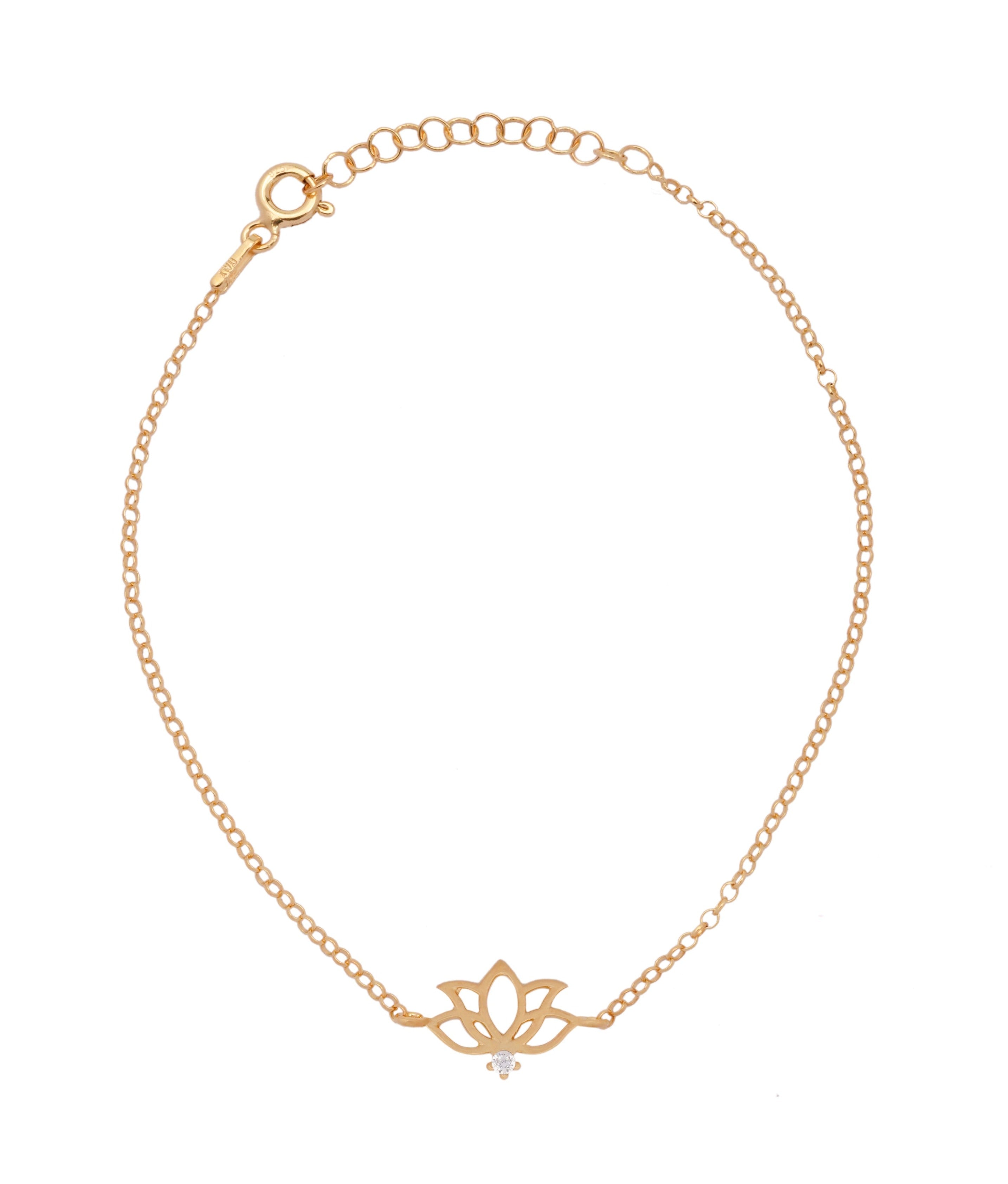 925 Silver Dainty Lotus Bracelet (Gold) - Leona Jewelry