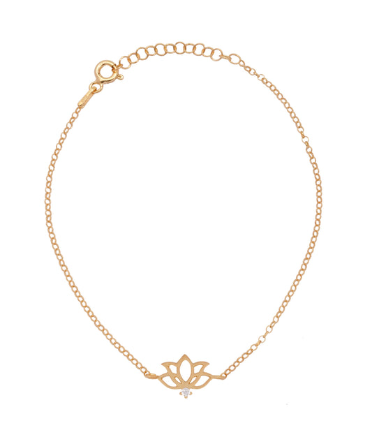 925 Silver Dainty Lotus Bracelet (Gold)