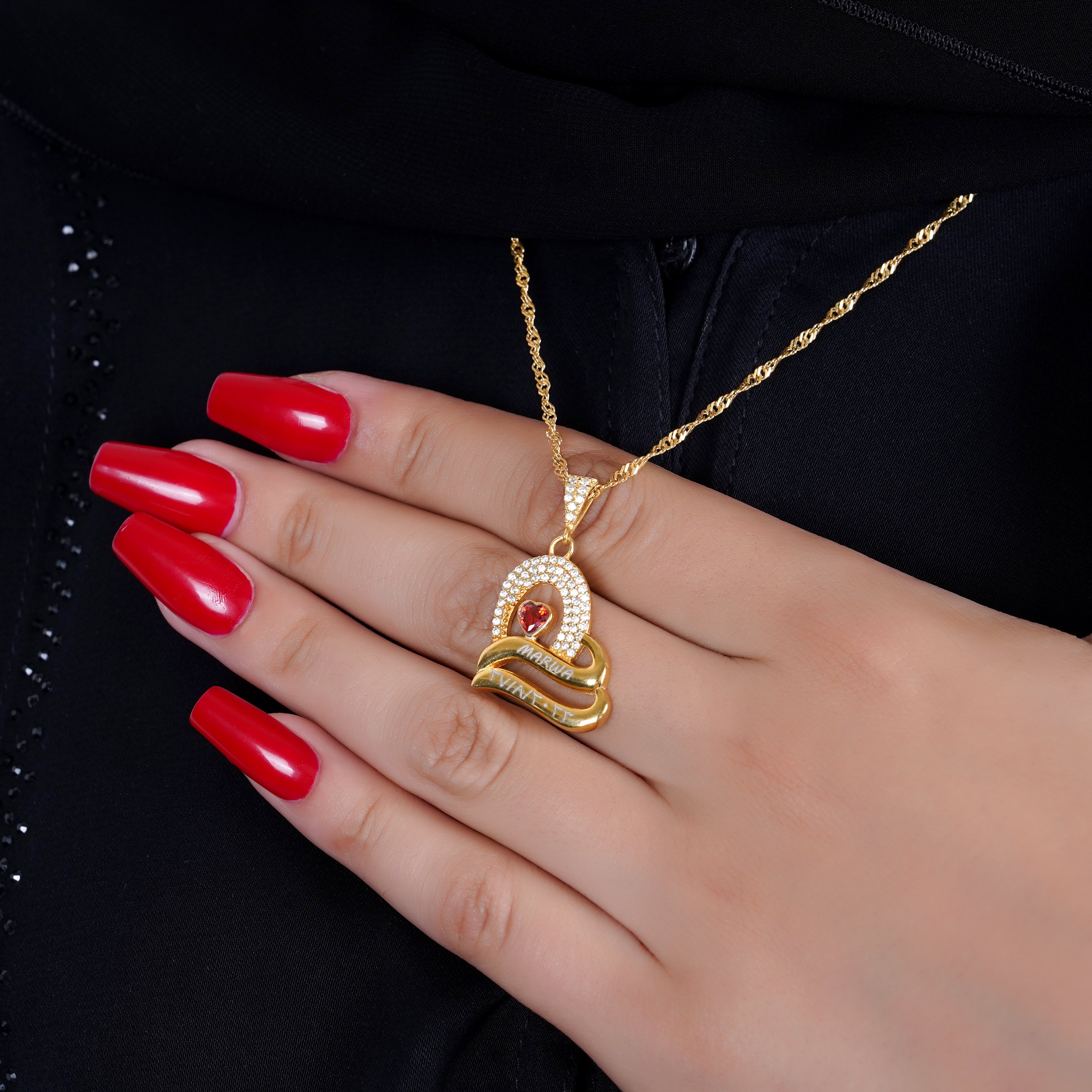 925 Silver Personalized Custom Double Heart Couple Name Necklace - Leona Jewelry