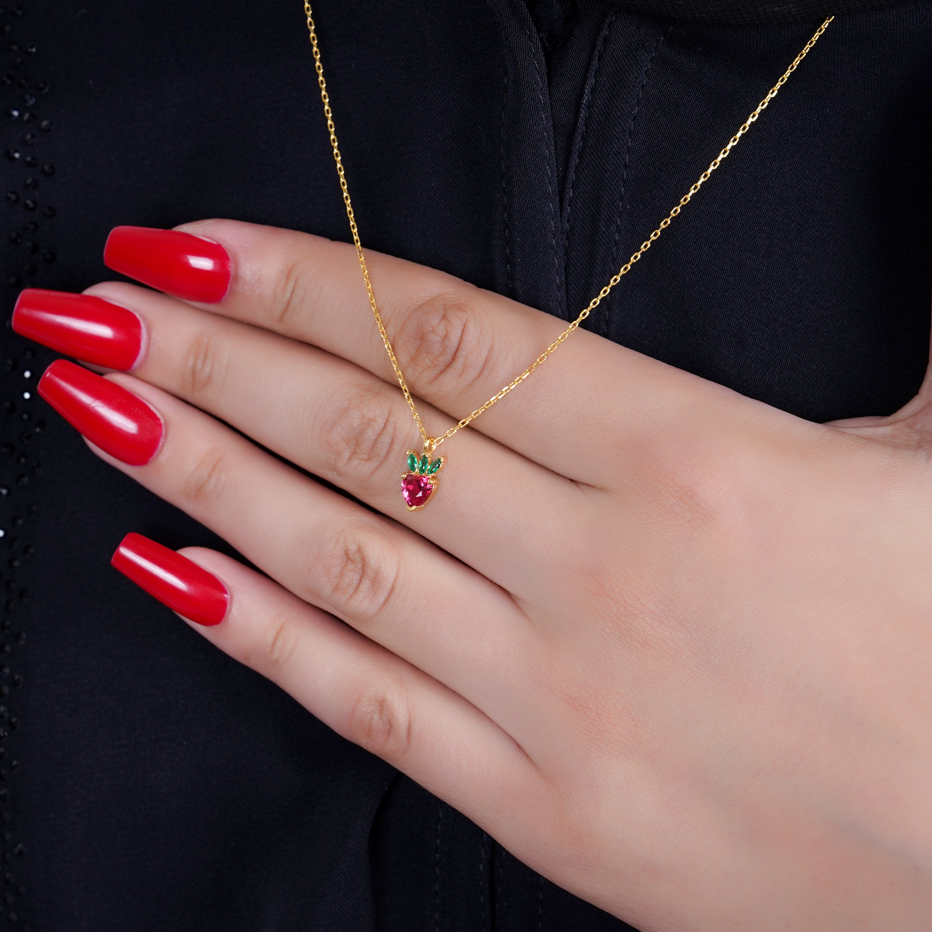 925 Silver Dainty Strawberry Necklace - Leona Jewelry