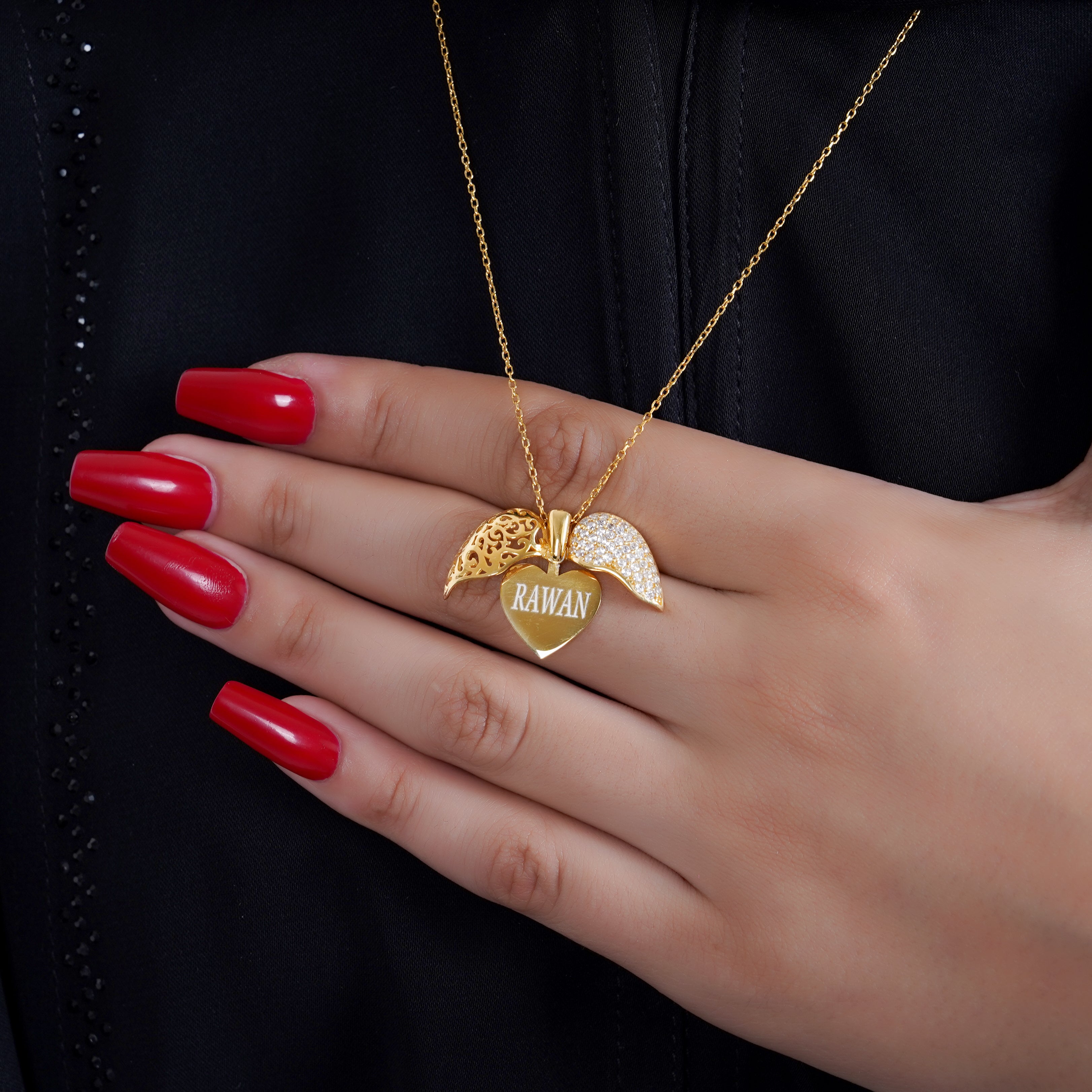 925 Silver Personalized Custom Golden Heart Name Necklace - Leona Jewelry