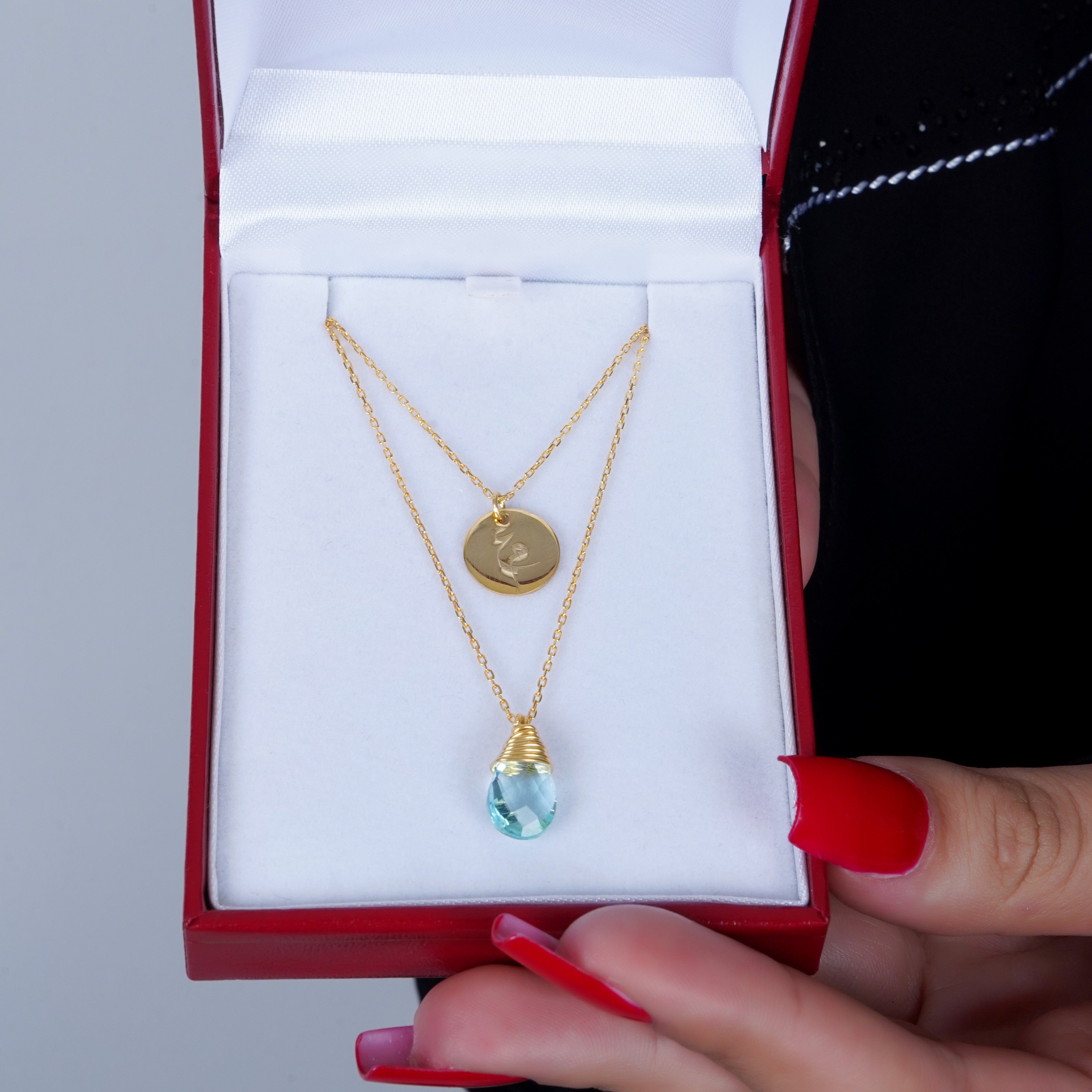 925 Silver Personalized Custom Letter Necklace with Blue Stone - Leona Jewelry