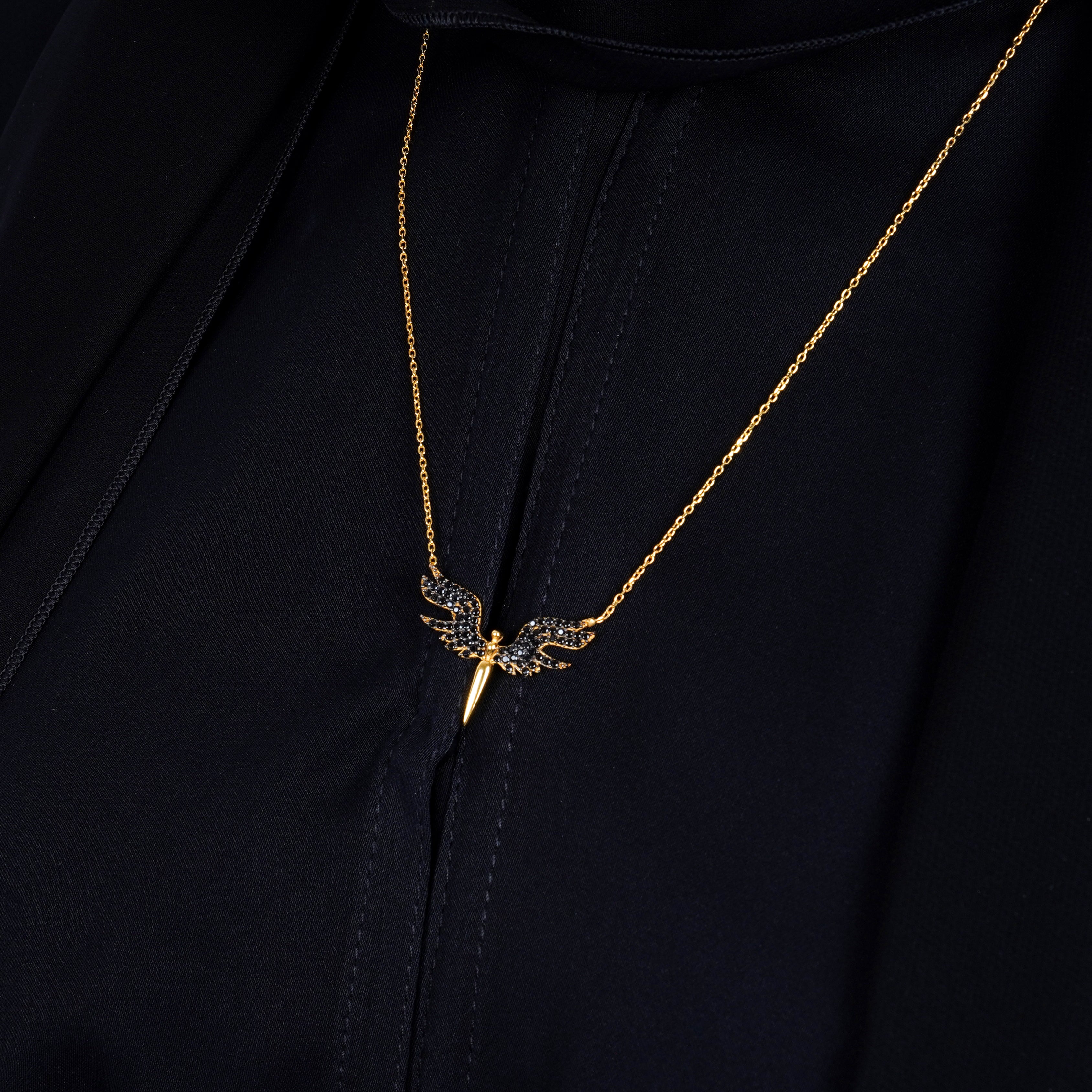 925 Silver Angel Wings Necklace (Black) - Leona Jewelry