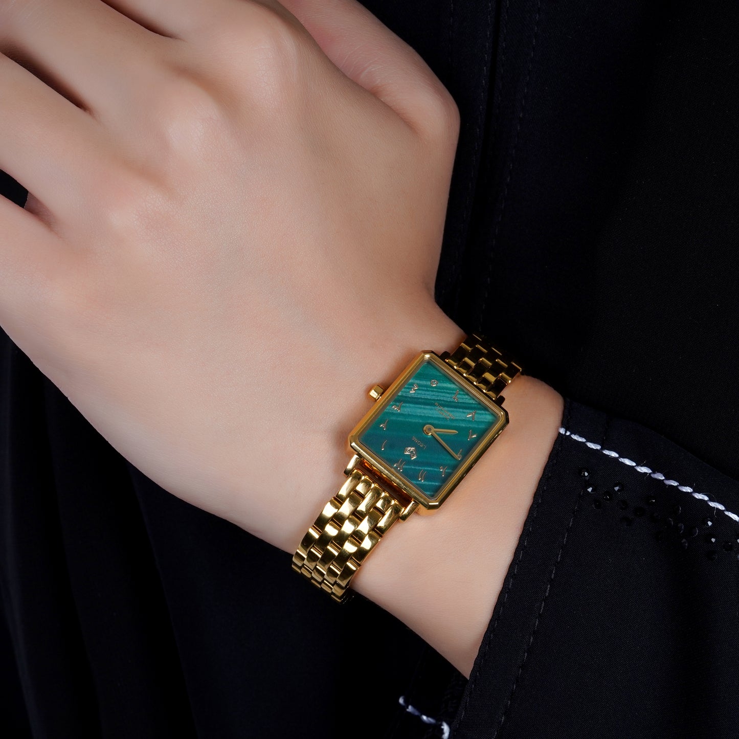 Elegance Watch Green Malachite Gold Plated