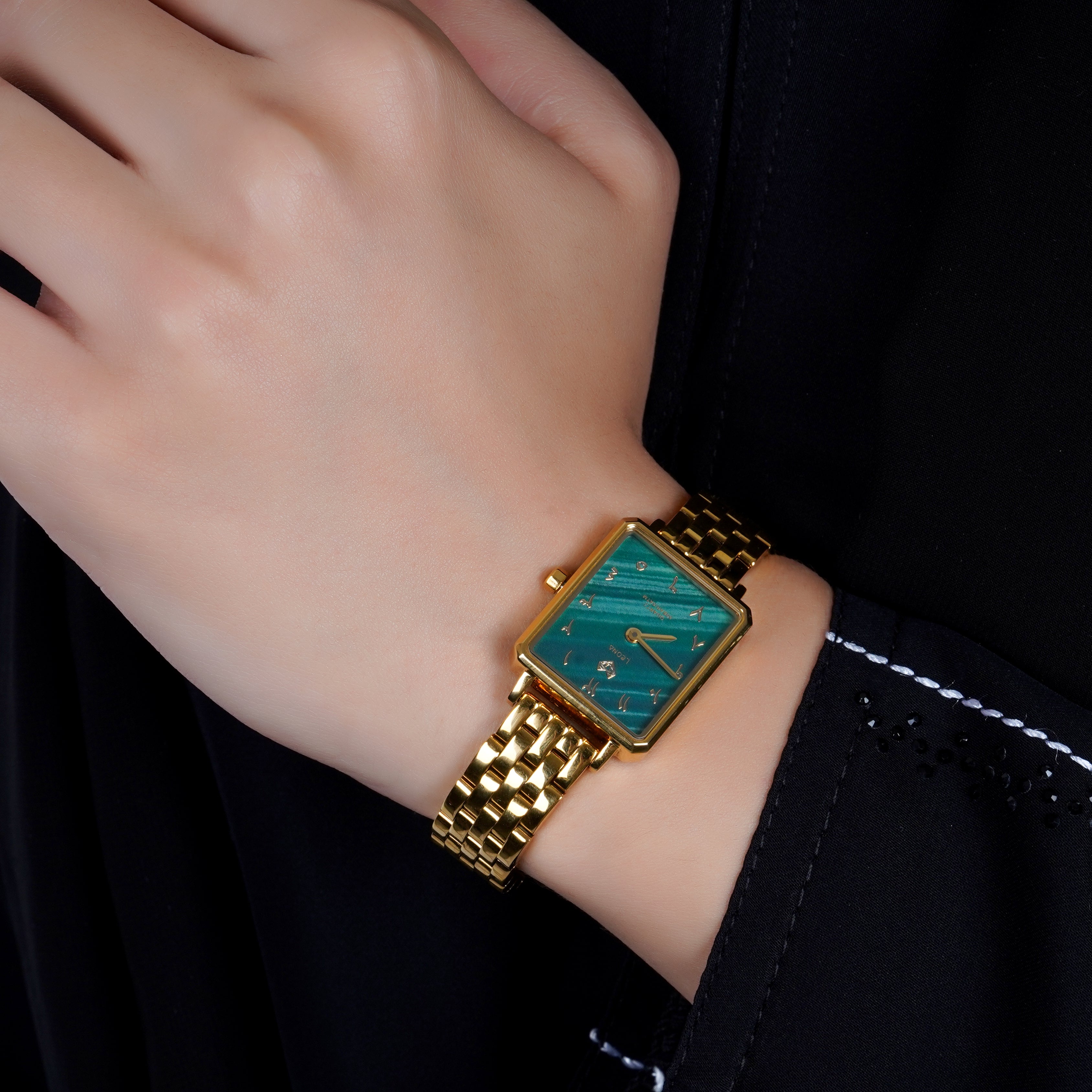 Elegance Watch Green Malachite Gold Plated - Leona Jewelry