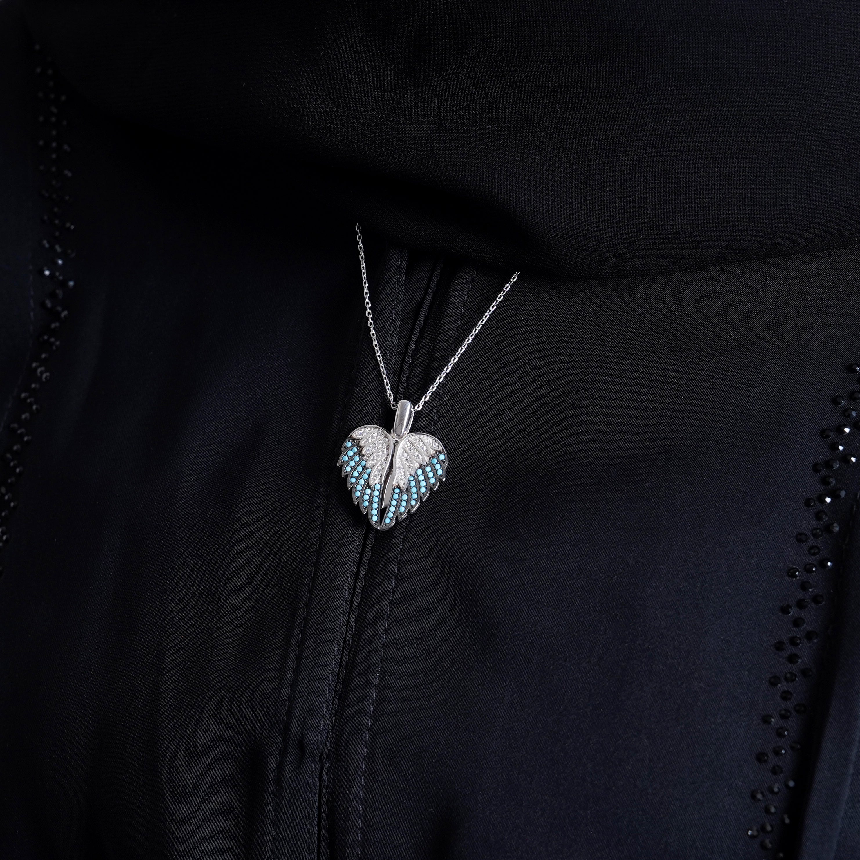 925 Silver Personalized Custom Angel Wings Name Necklace (Blue Stones) - Leona Jewelry