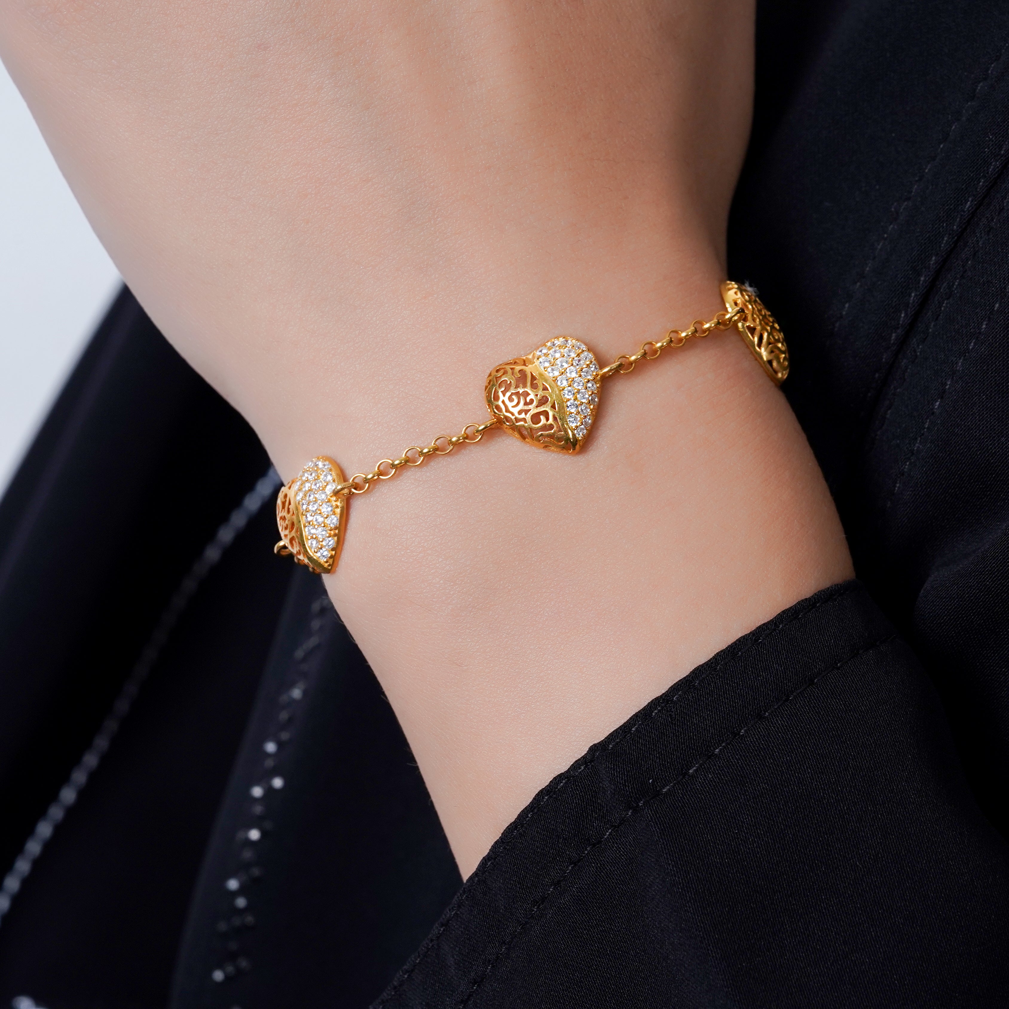 925 Silver Three hearts bracelet - Leona Jewelry