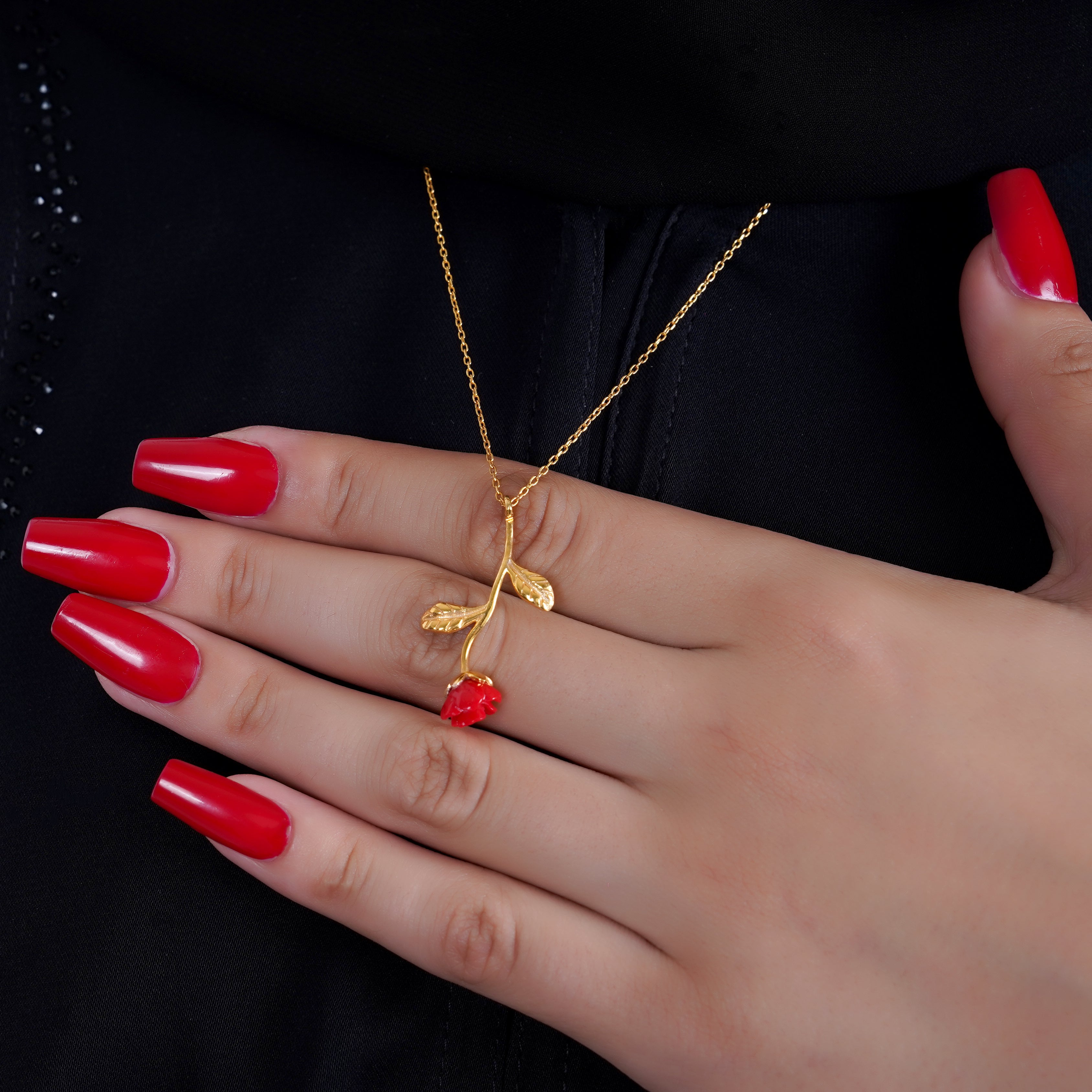 925 Silver Red Rose Necklace - Leona Jewelry