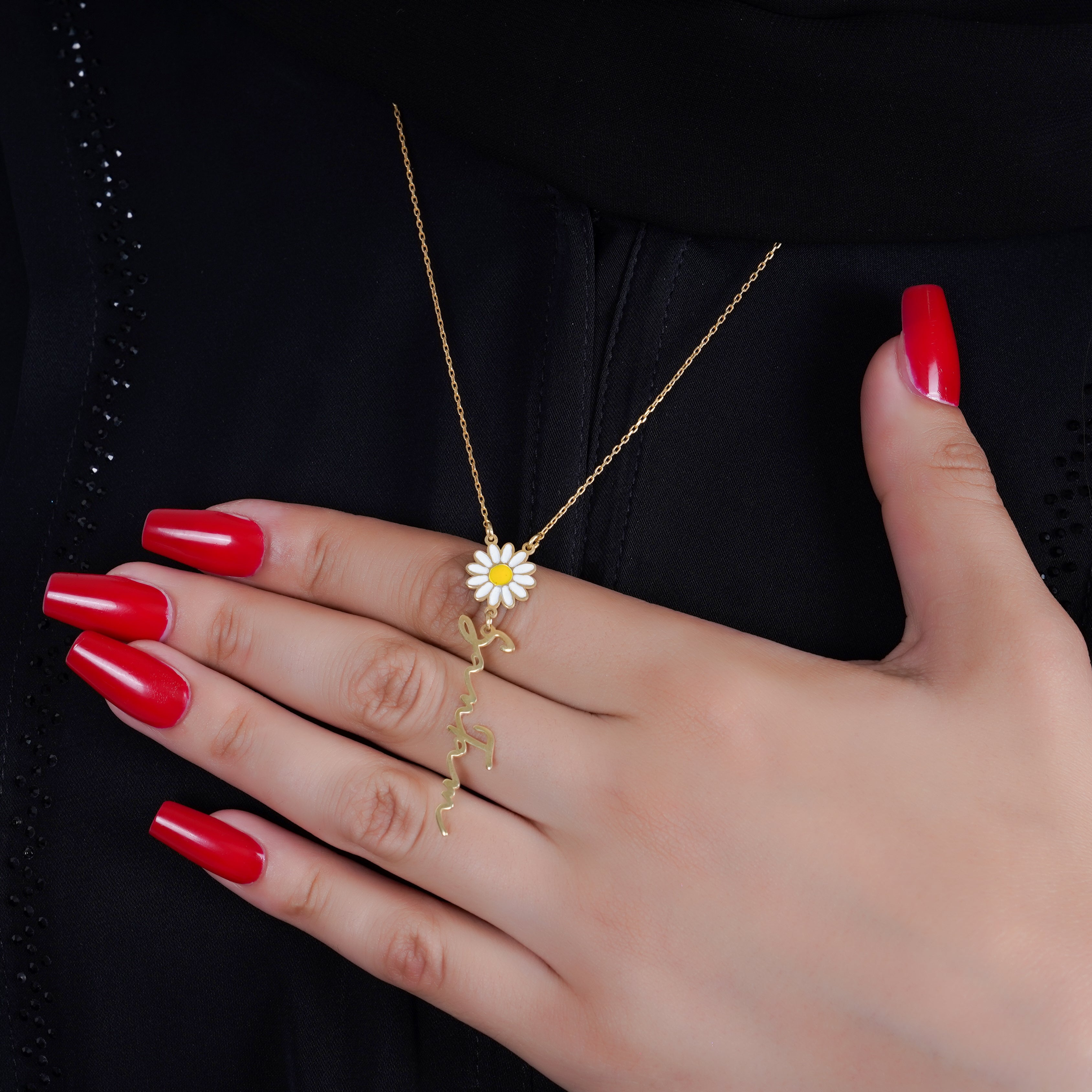 925 Silver Personalized Custom Vertical Flower Name Necklace - Leona Jewelry