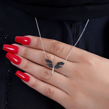 925 Silver Angel Wings Necklace (Black)
