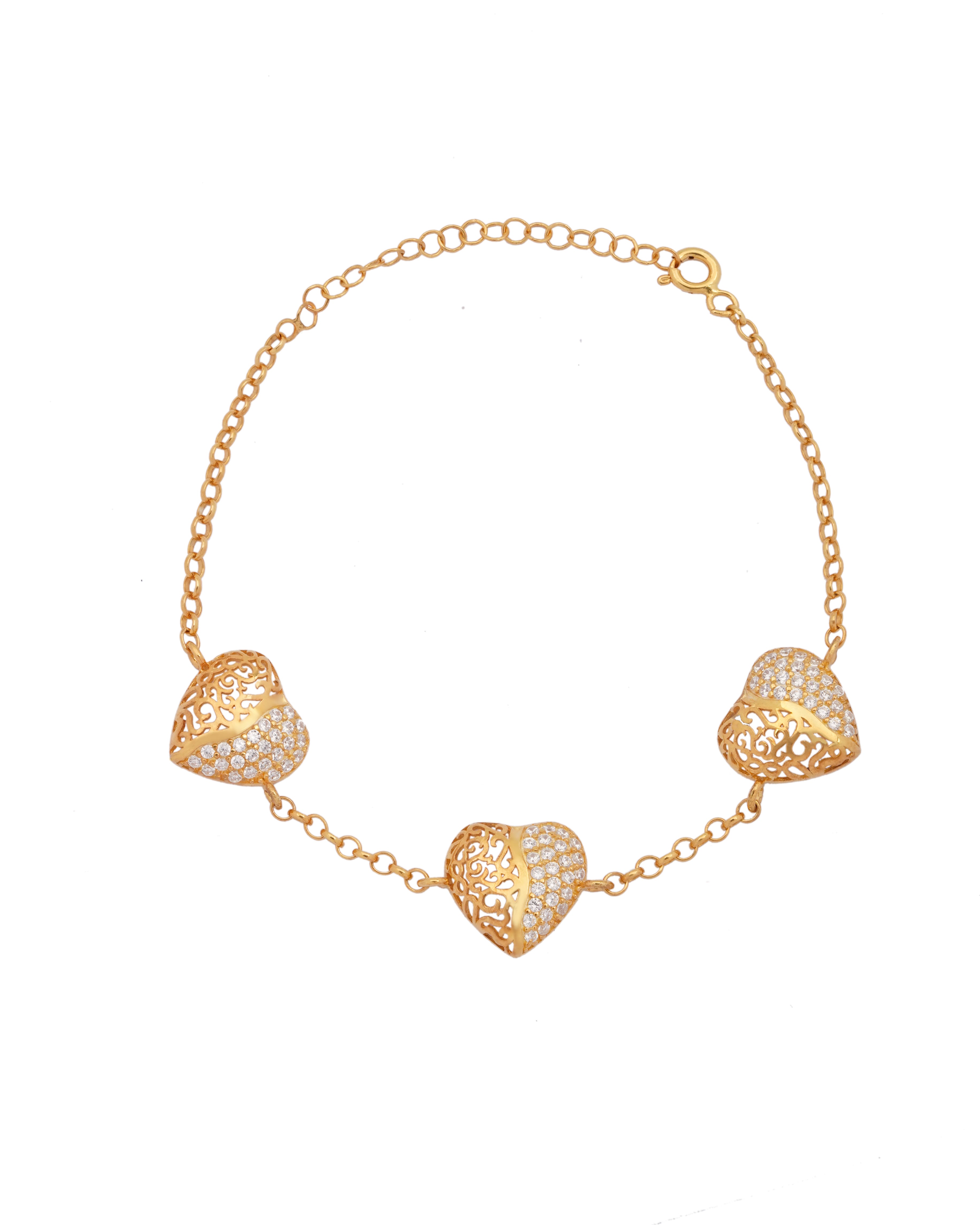 925 Silver Three hearts bracelet - Leona Jewelry