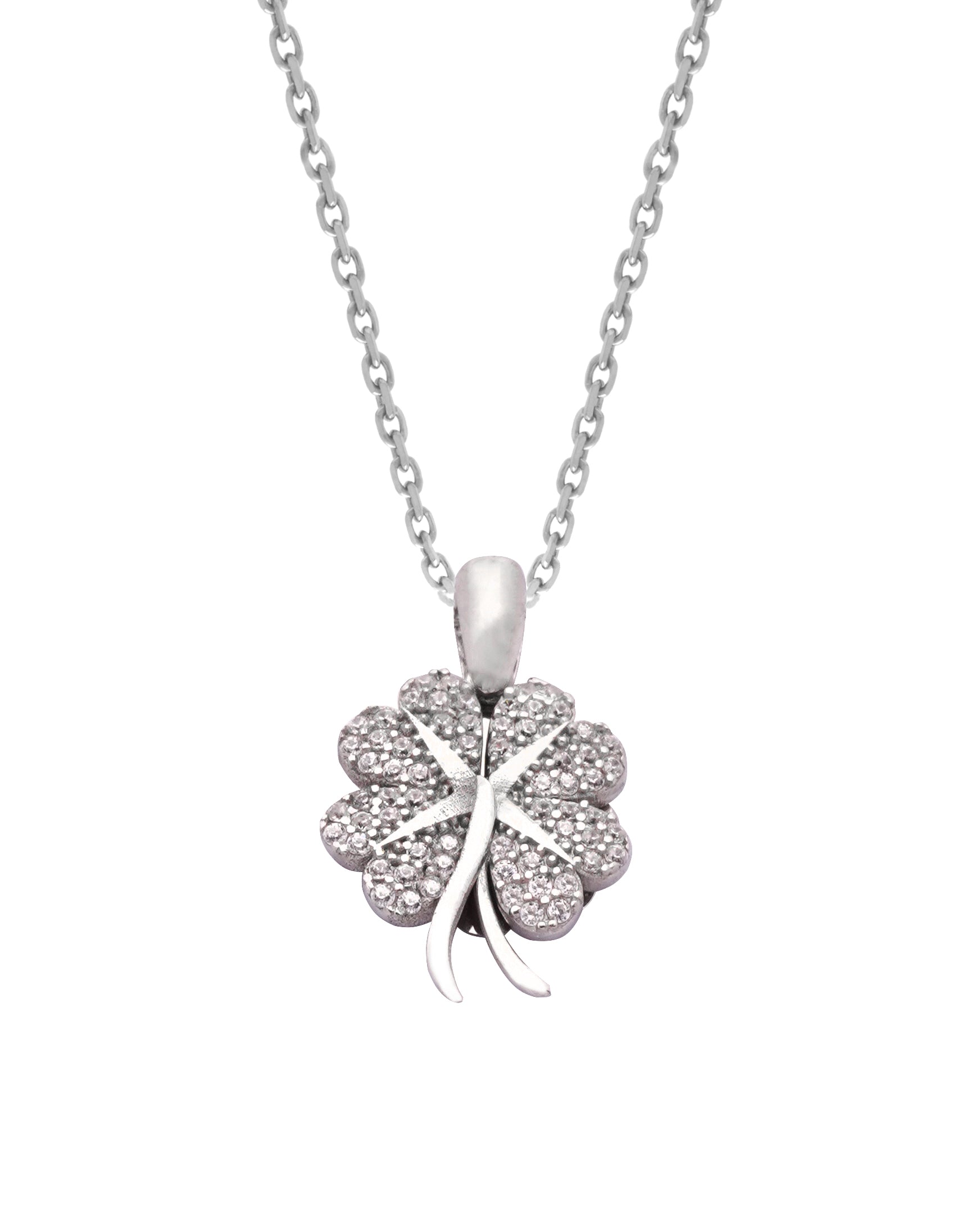 925 Silver Personalized Custom Clover Name Necklace (Silver) - Leona Jewelry
