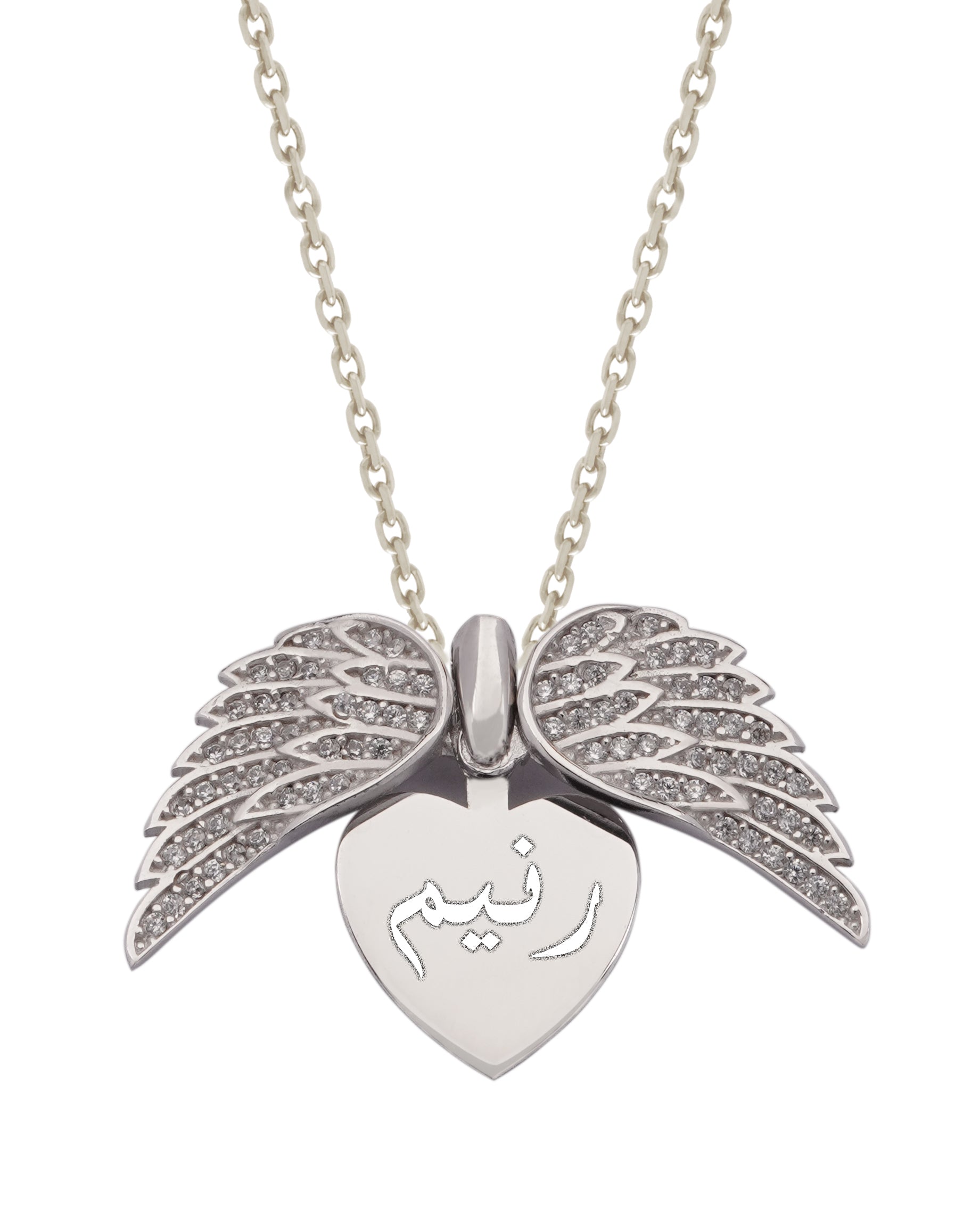 925 Silver Personalized Custom Angel Wings Name Necklace (White Stones) - Leona Jewelry