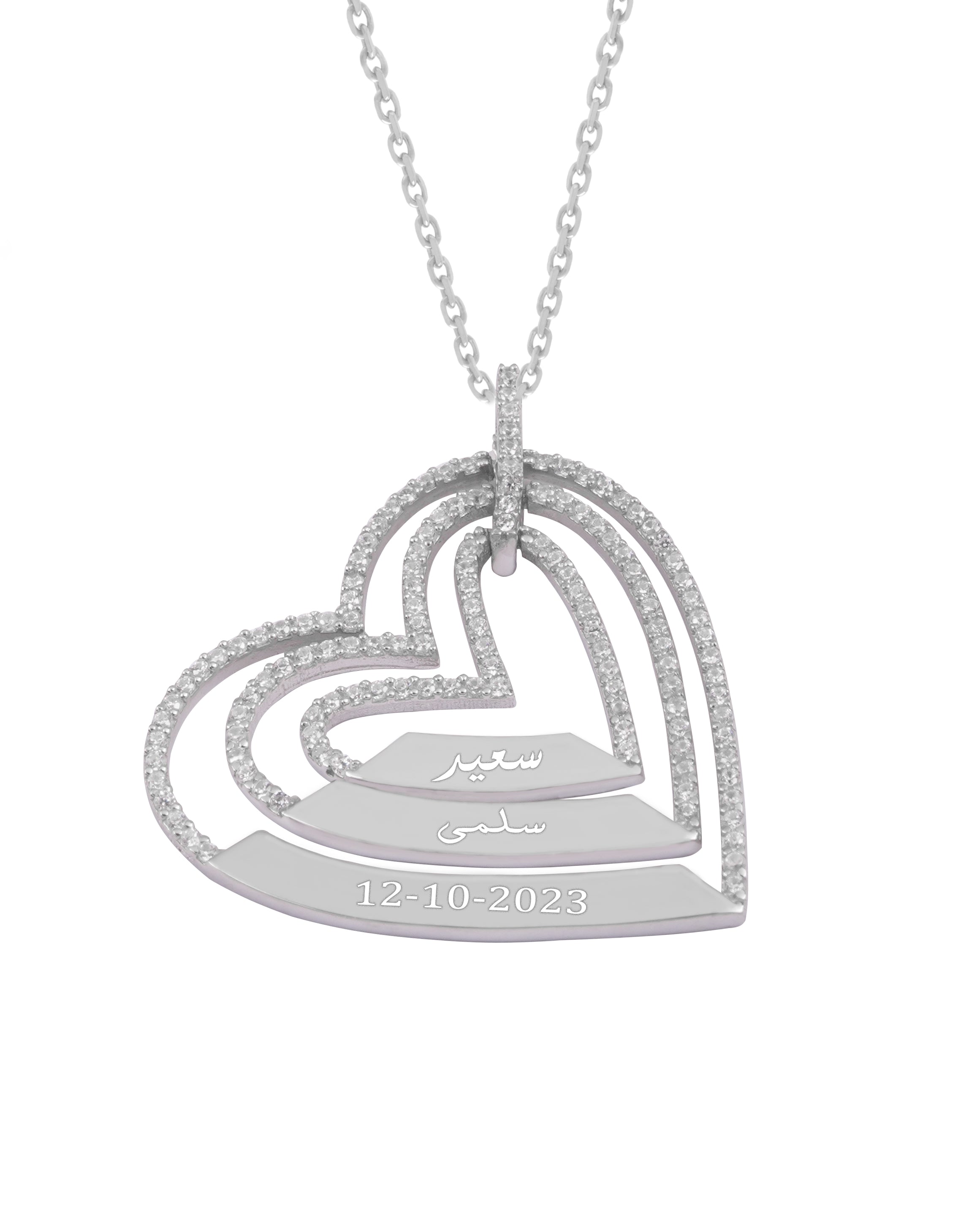 925 Silver Personalized Custom Trio Heart Name Necklace (Silver) - Leona Jewelry
