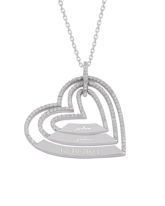 925 Silver Personalized Custom Trio Heart Name Necklace (Silver)