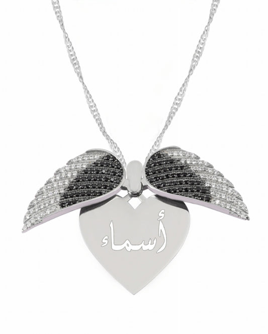 925 Silver Personalized Custom Big Angel Wings Name Necklace