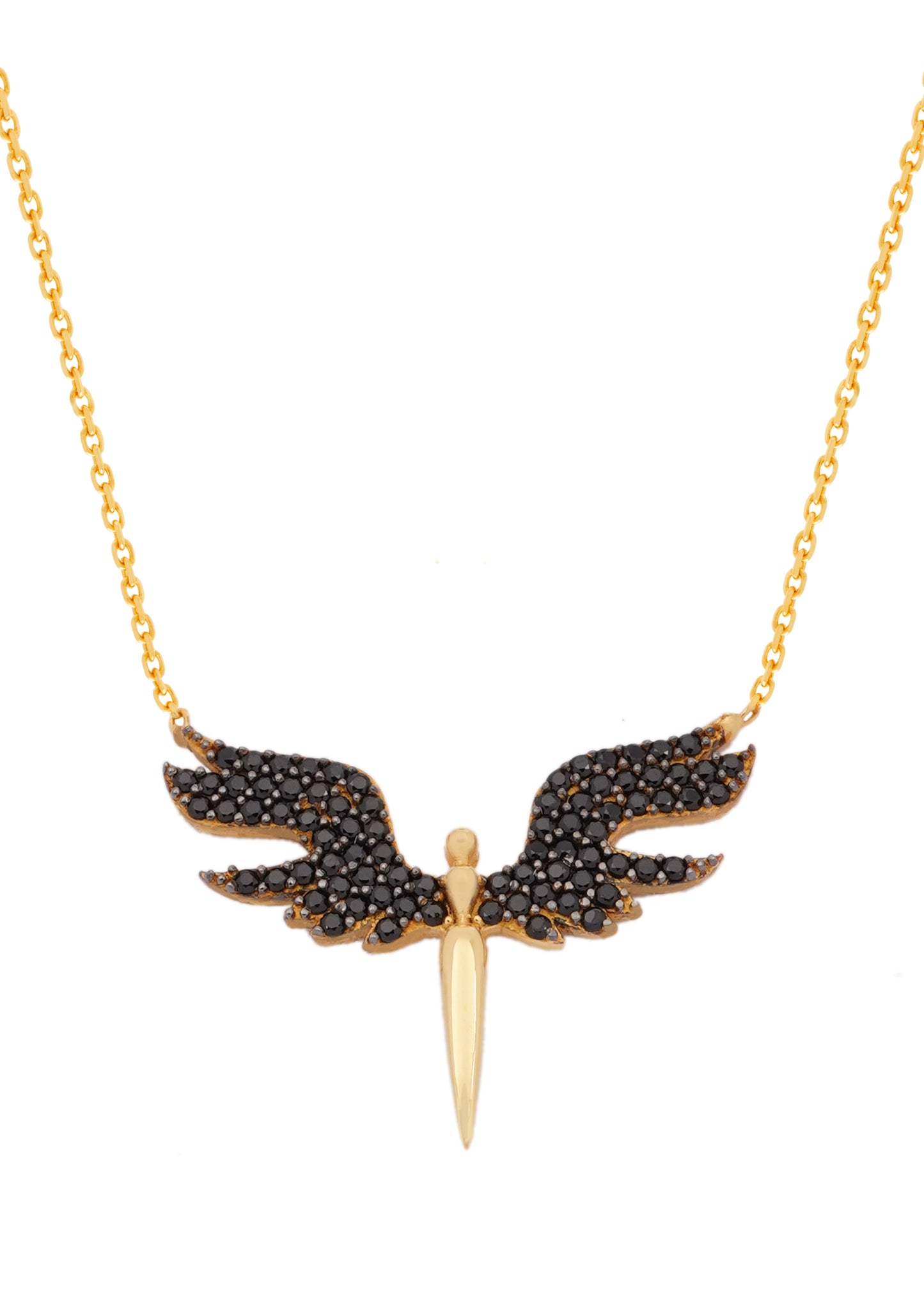 925 Silver Angel Wings Necklace (Black)