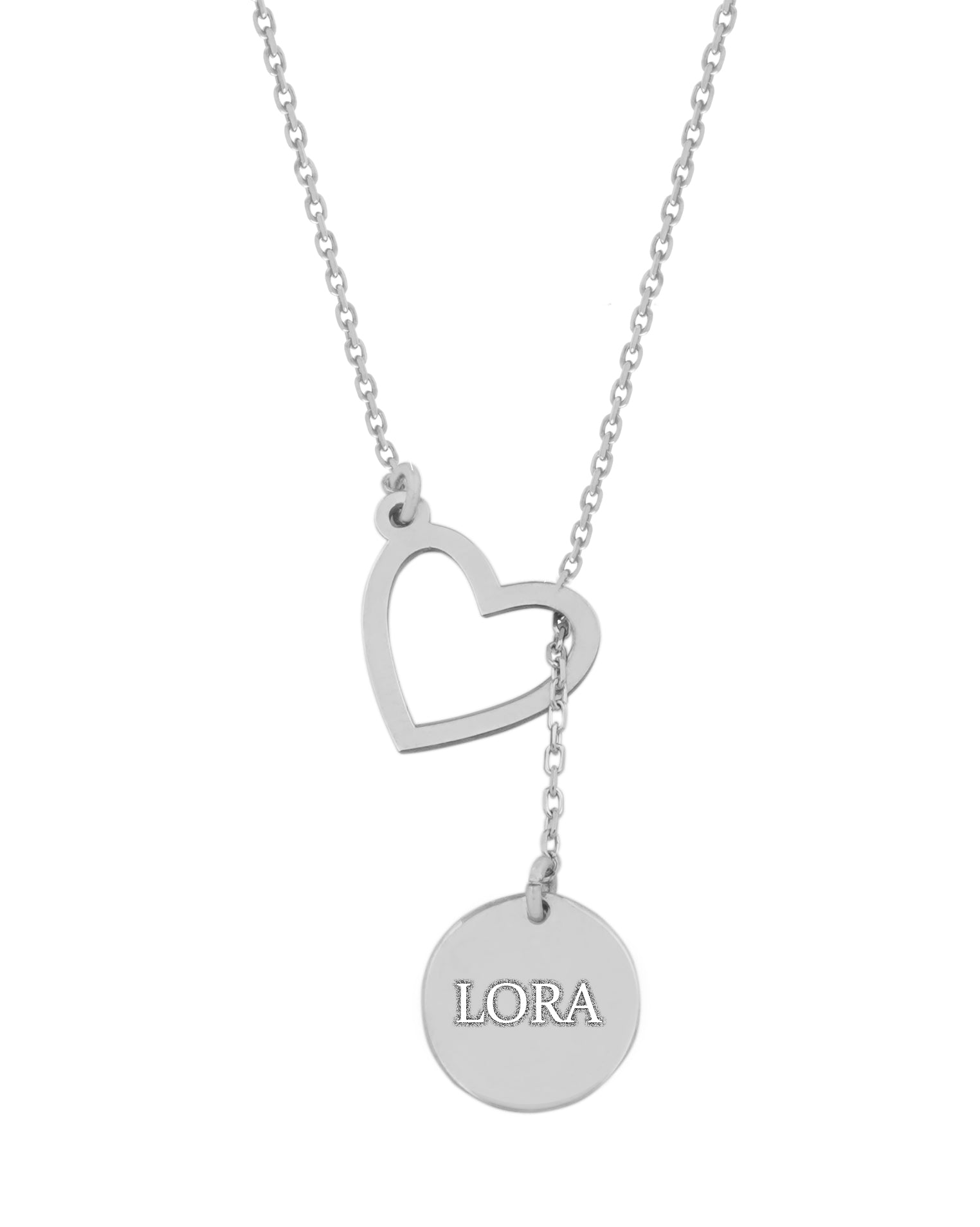 925 Silver Personalized Custom Heart and Circle Name Necklace - Leona Jewelry