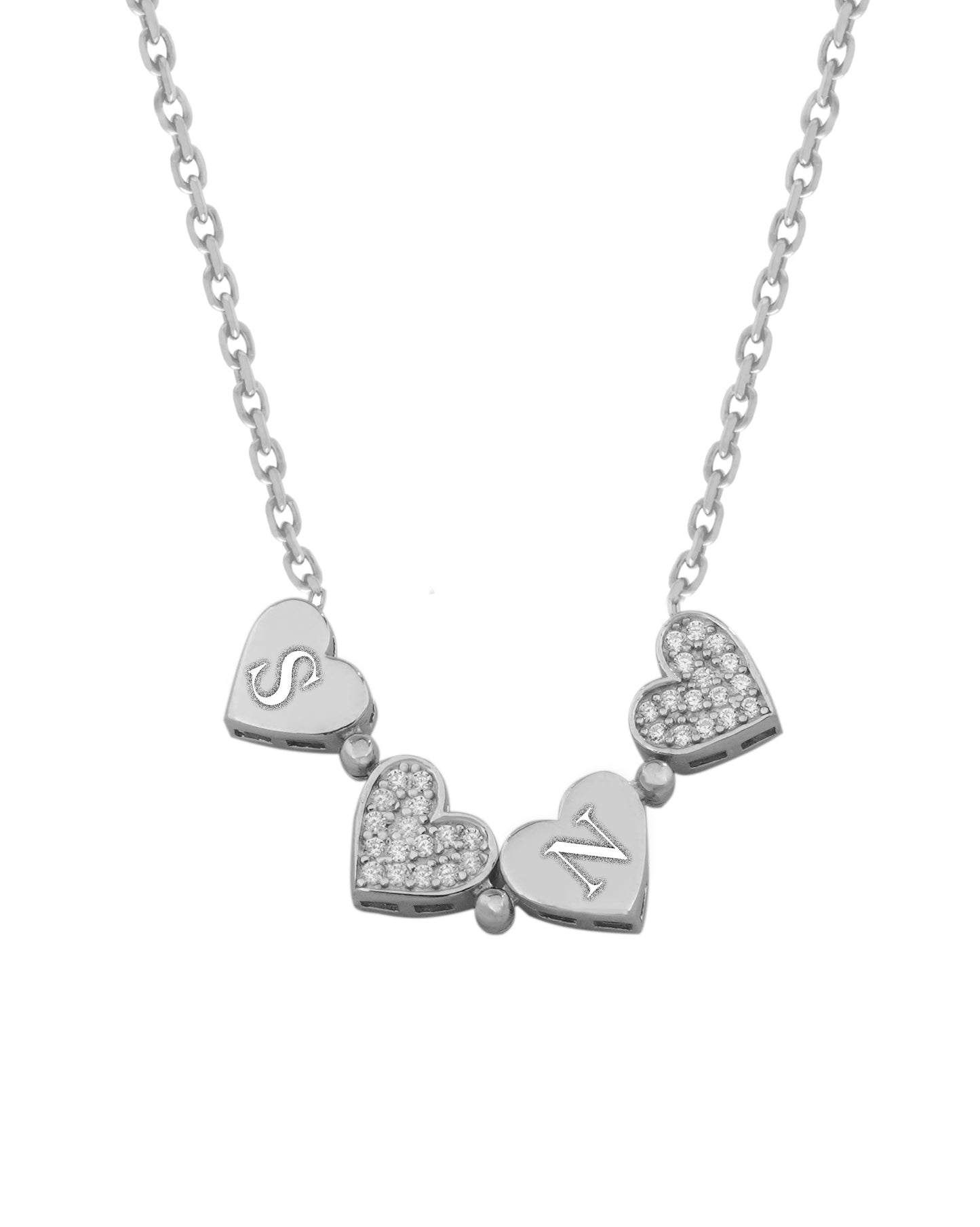 925 Silver Personalized Custom Four Hearts Necklace