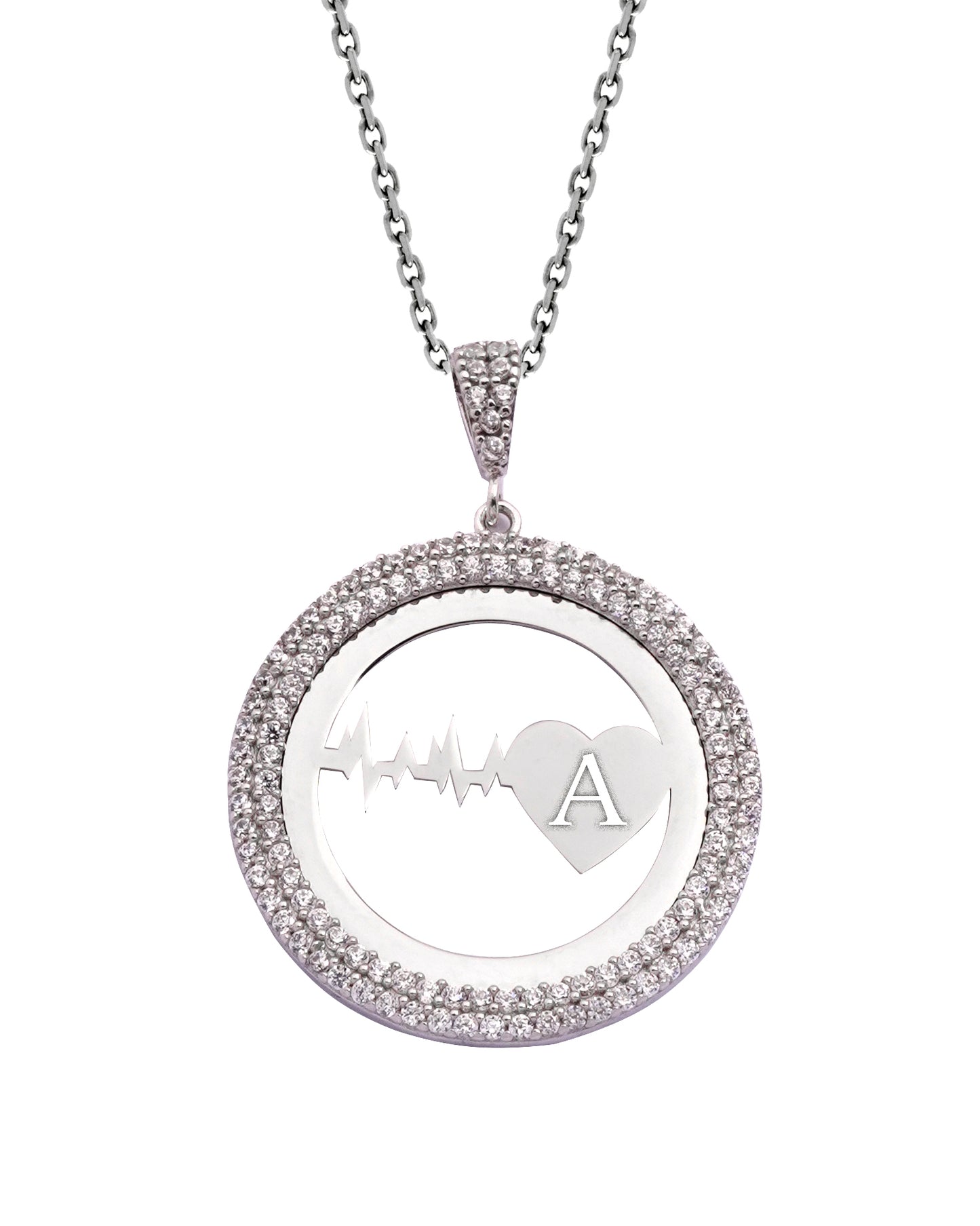 925 Silver Personalized Custom Heartbeat Necklace (Silver)