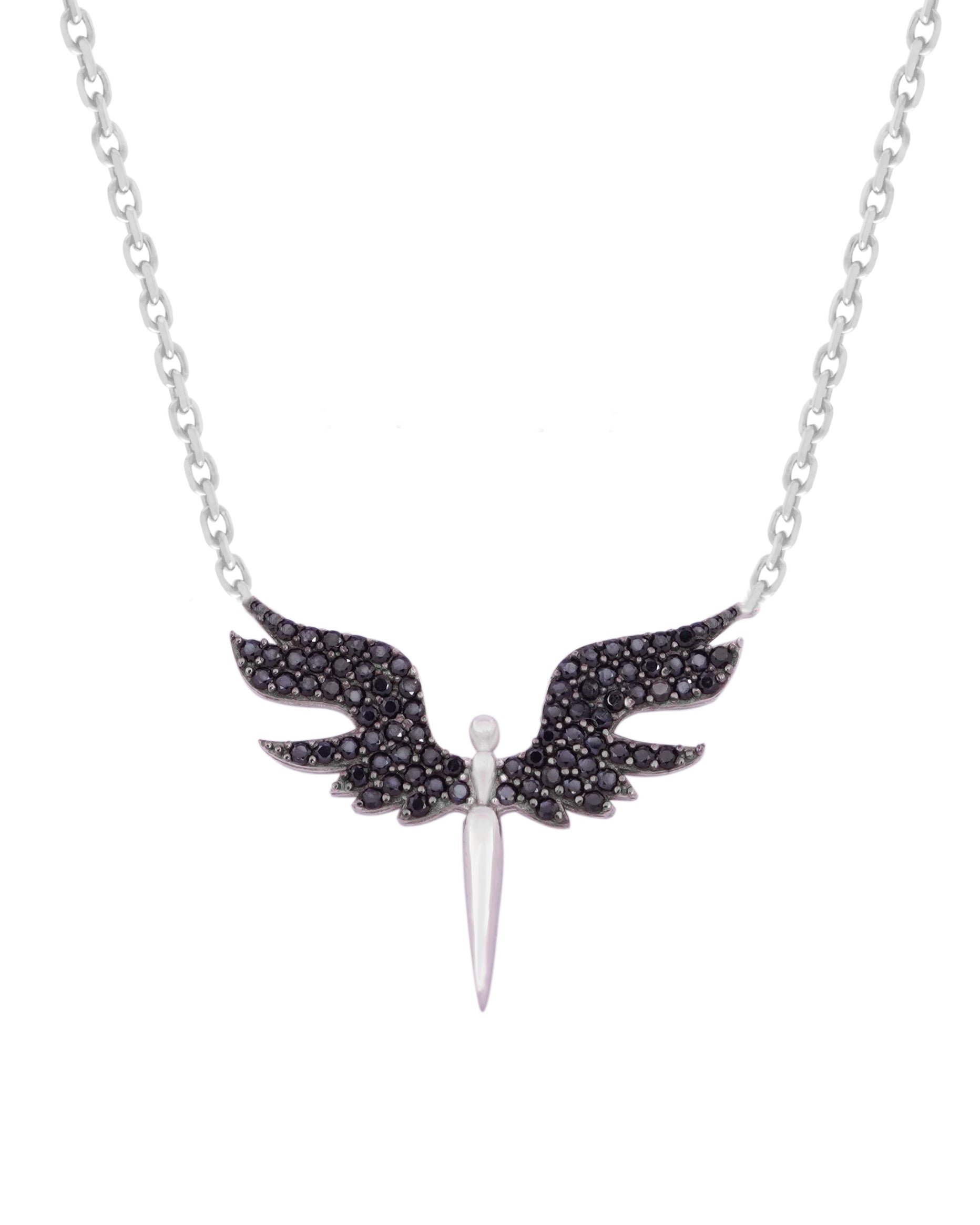 925 Silver Angel Wings Necklace (Black) - Leona Jewelry