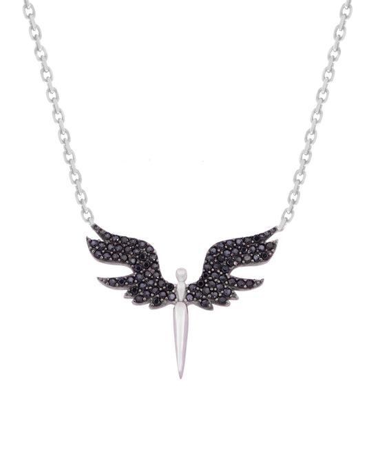 925 Silver Angel Wings Necklace (Black)