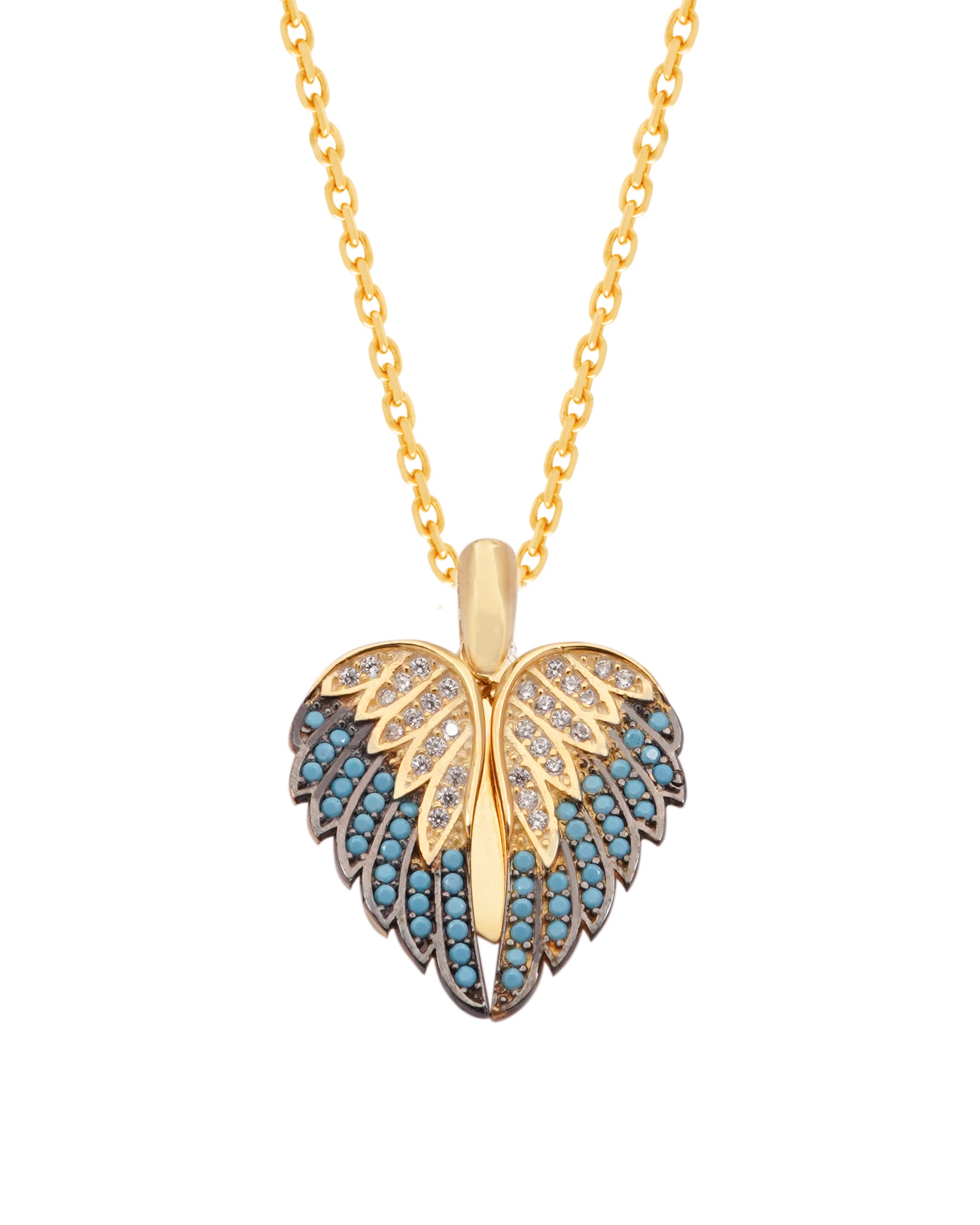 925 Silver Personalized Custom Angel Wings Name Necklace (Blue Stones) - Leona Jewelry