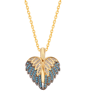 925 Silver Personalized Custom Angel Wings Name Necklace (Blue Stones)